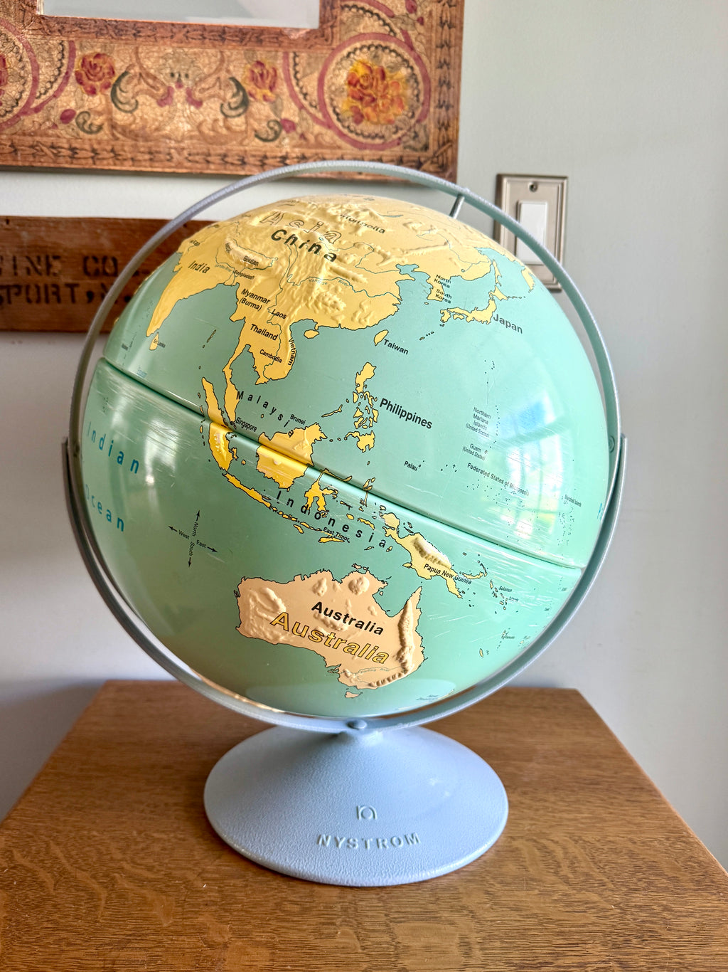 Vtg Nystrom 16" First Globe High Relief World Sculptural Map on Stand