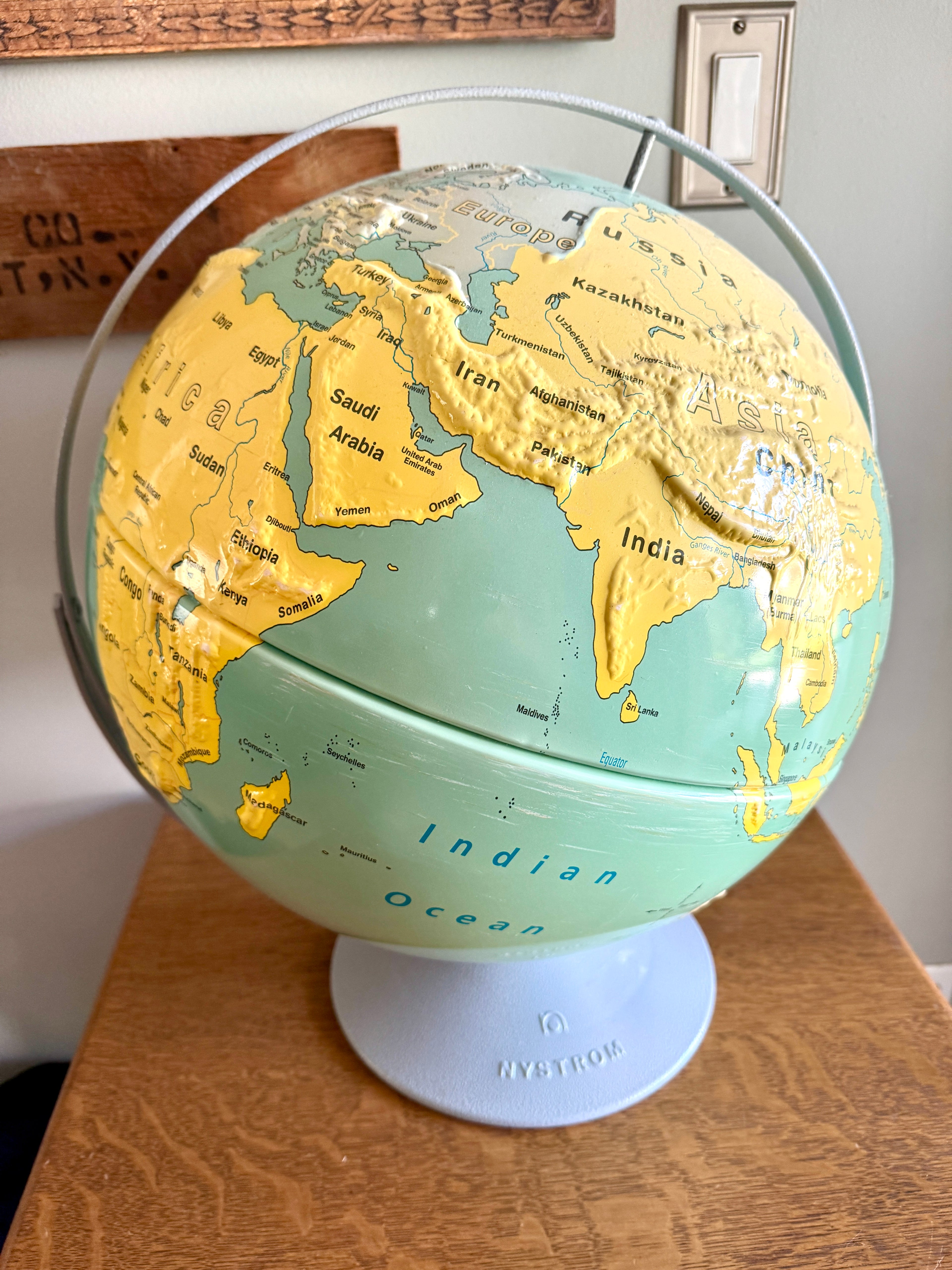 Vtg Nystrom 16" First Globe High Relief World Sculptural Map on Stand