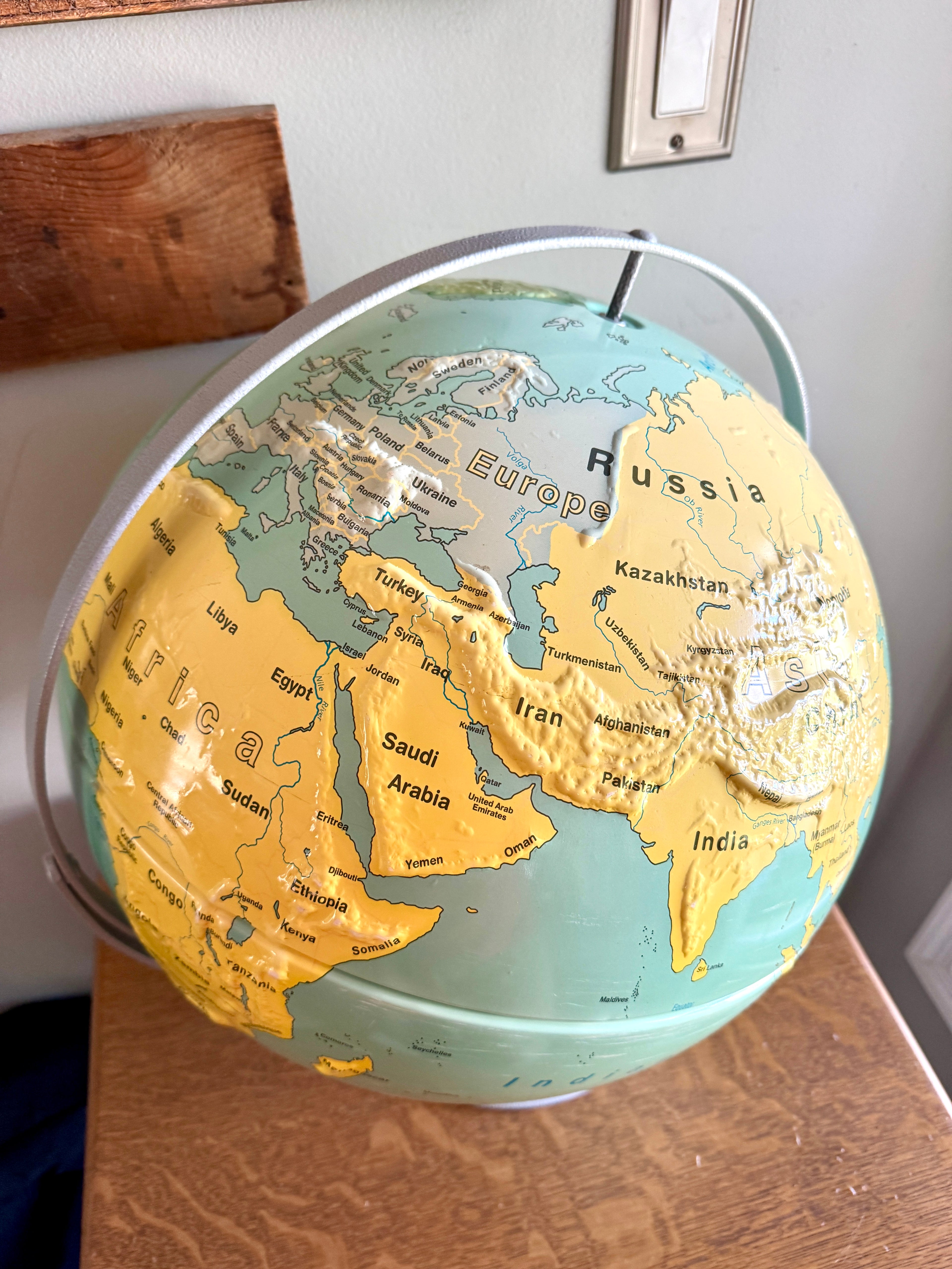 Vtg Nystrom 16" First Globe High Relief World Sculptural Map on Stand