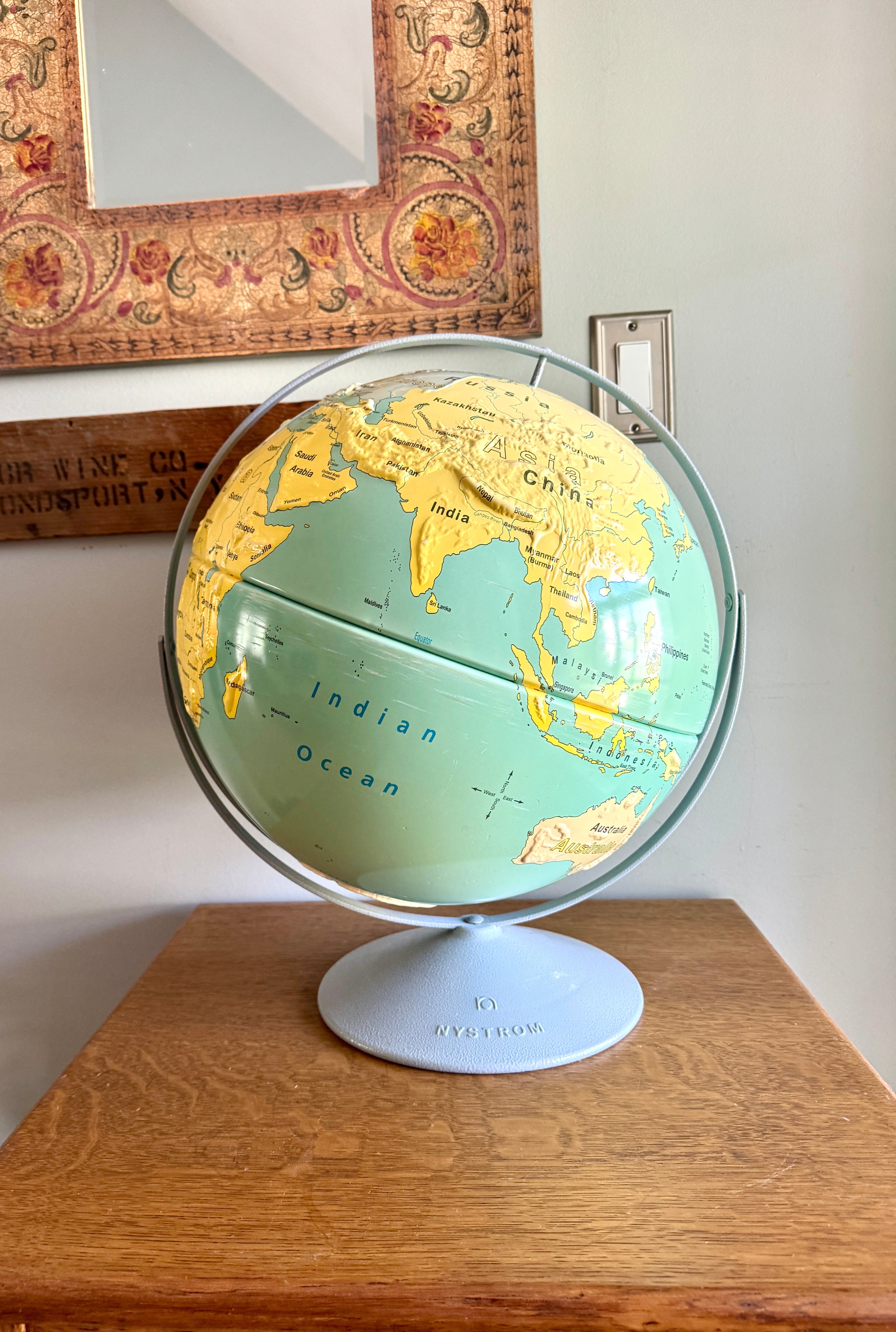 Vtg Nystrom 16" First Globe High Relief World Sculptural Map on Stand