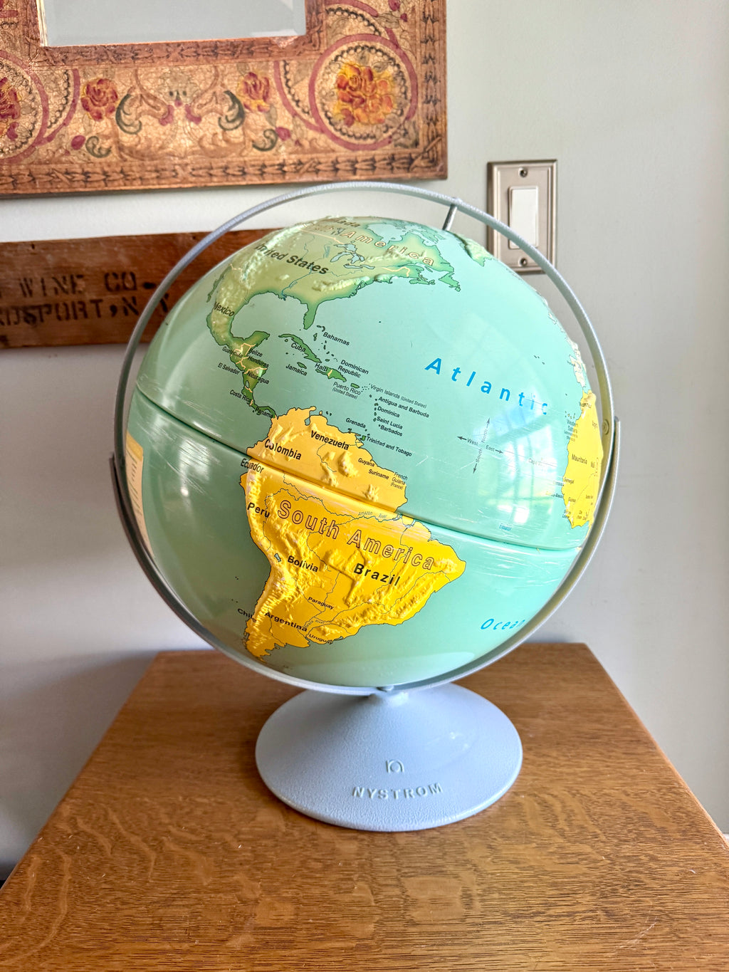 Vtg Nystrom 16" First Globe High Relief World Sculptural Map on Stand