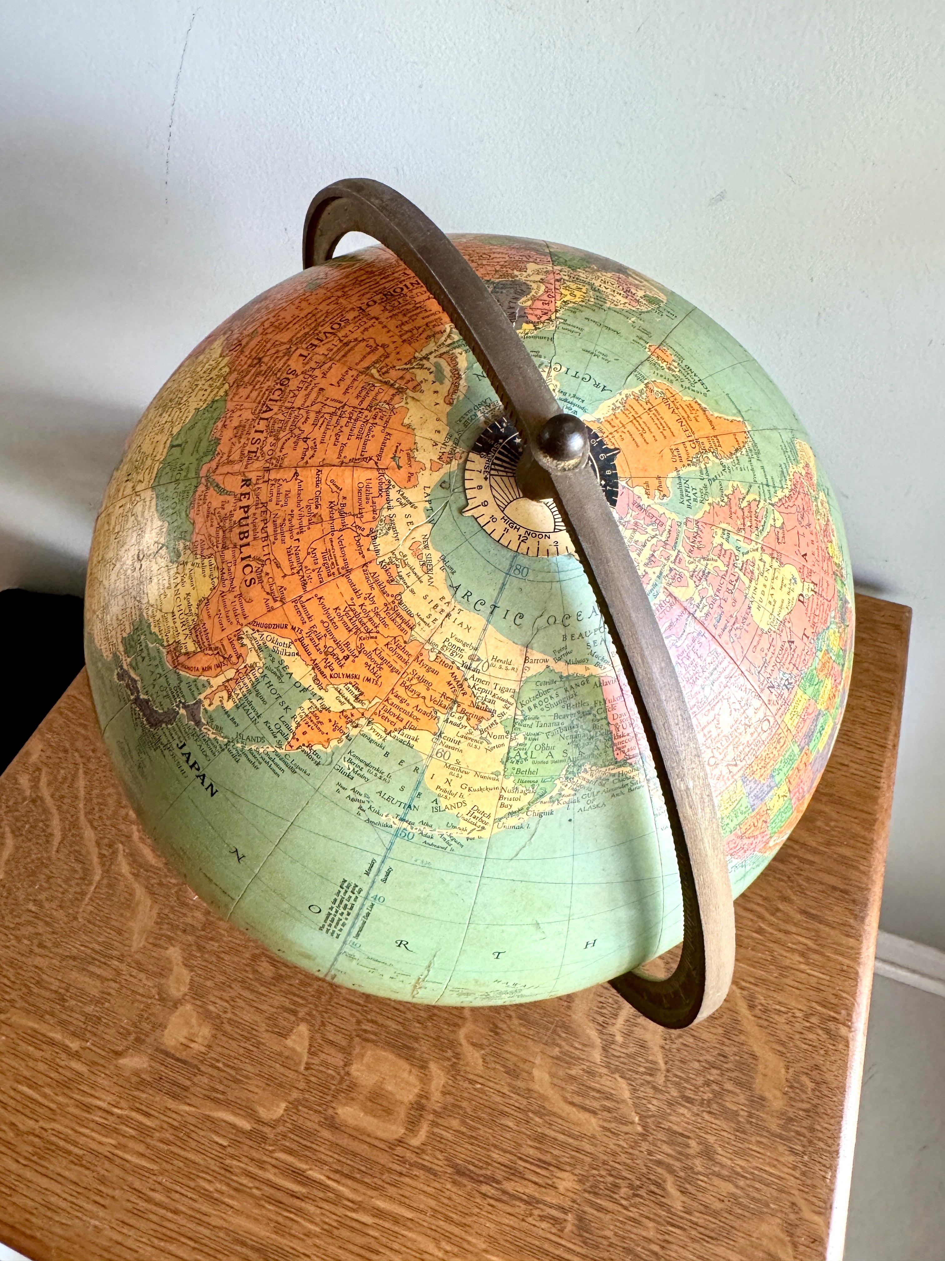 1940's Replogle 12" Reference Globe ~ Vtg World Globe on Stand