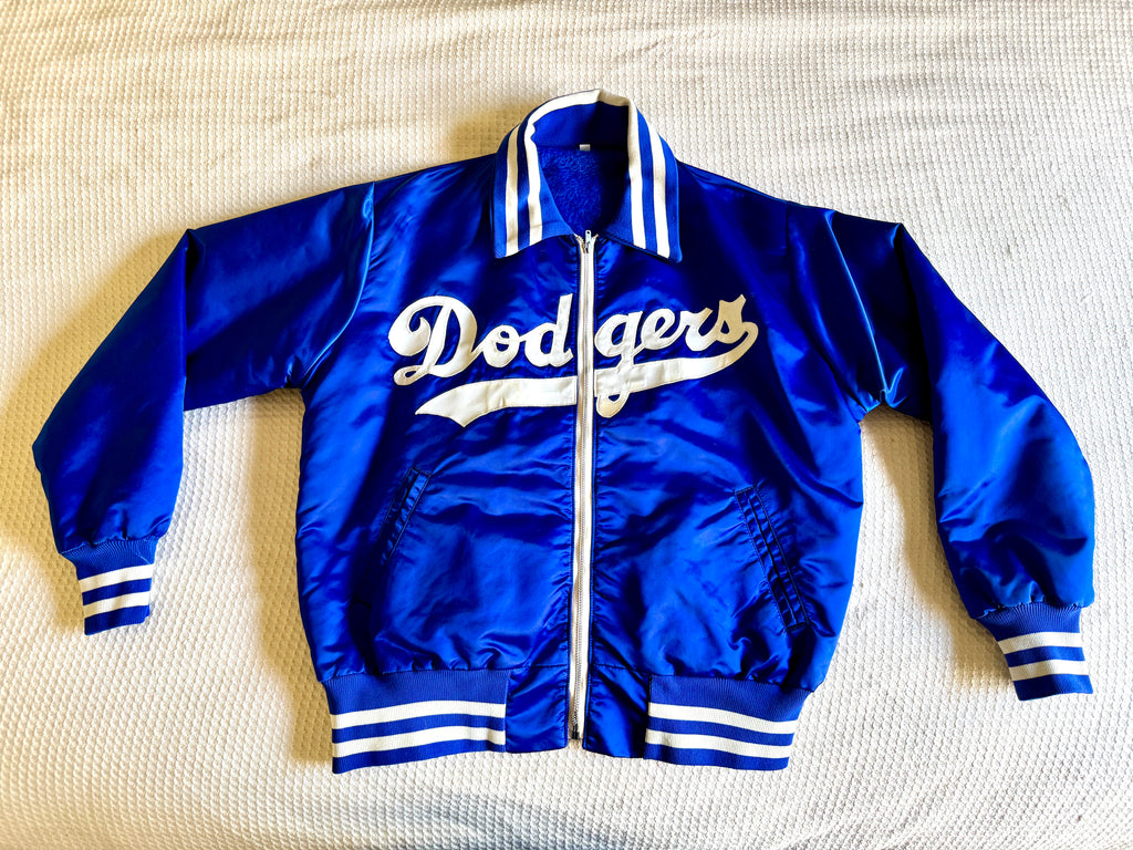 1970's Los Angeles Dodgers Satin Bomber Jacket ~ Size 42 Faux Fur Lined Dodgers Jacket
