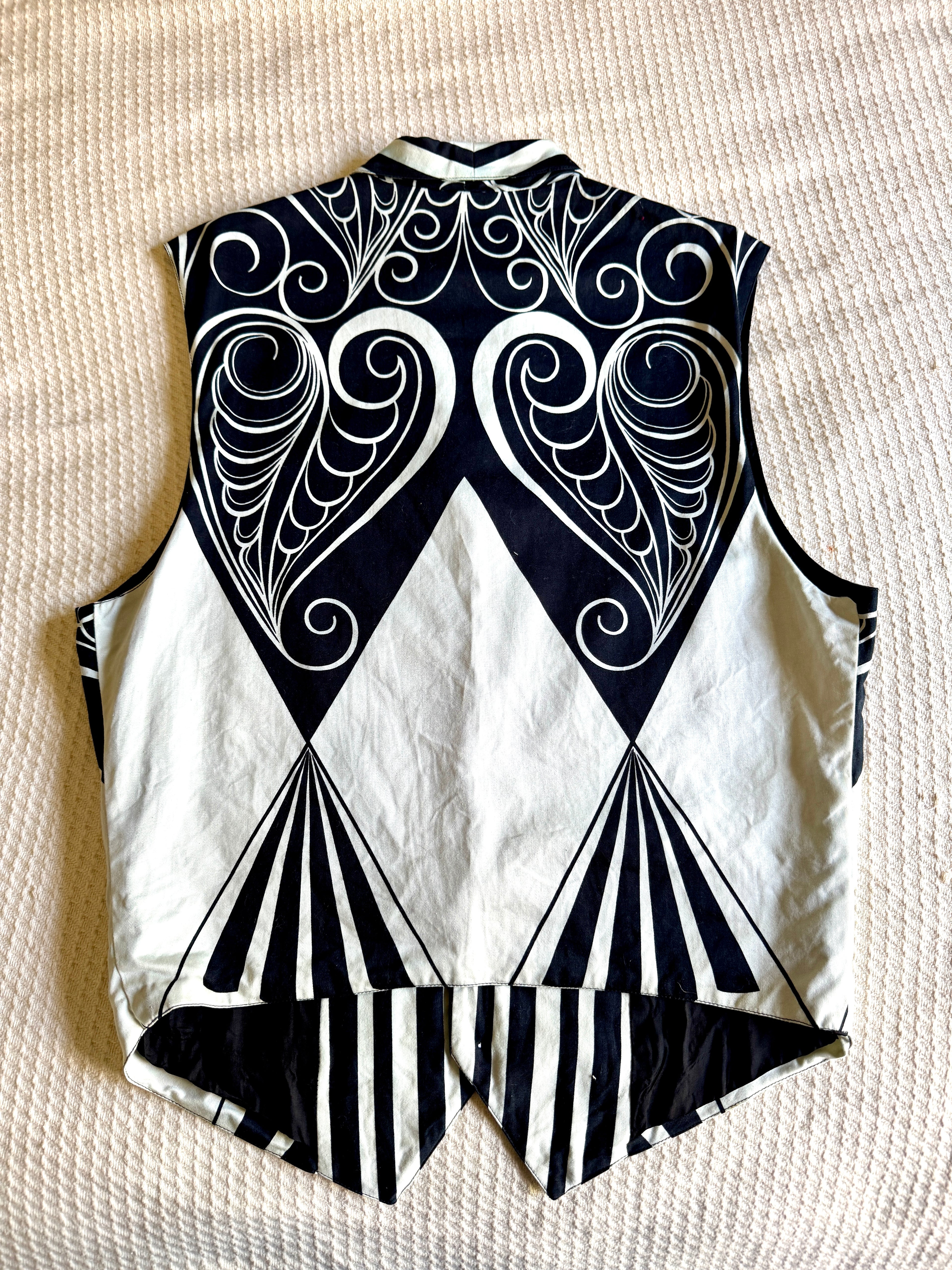 1980's Gianni Versace Black & White Art Deco Print Pattern Vest 34/48