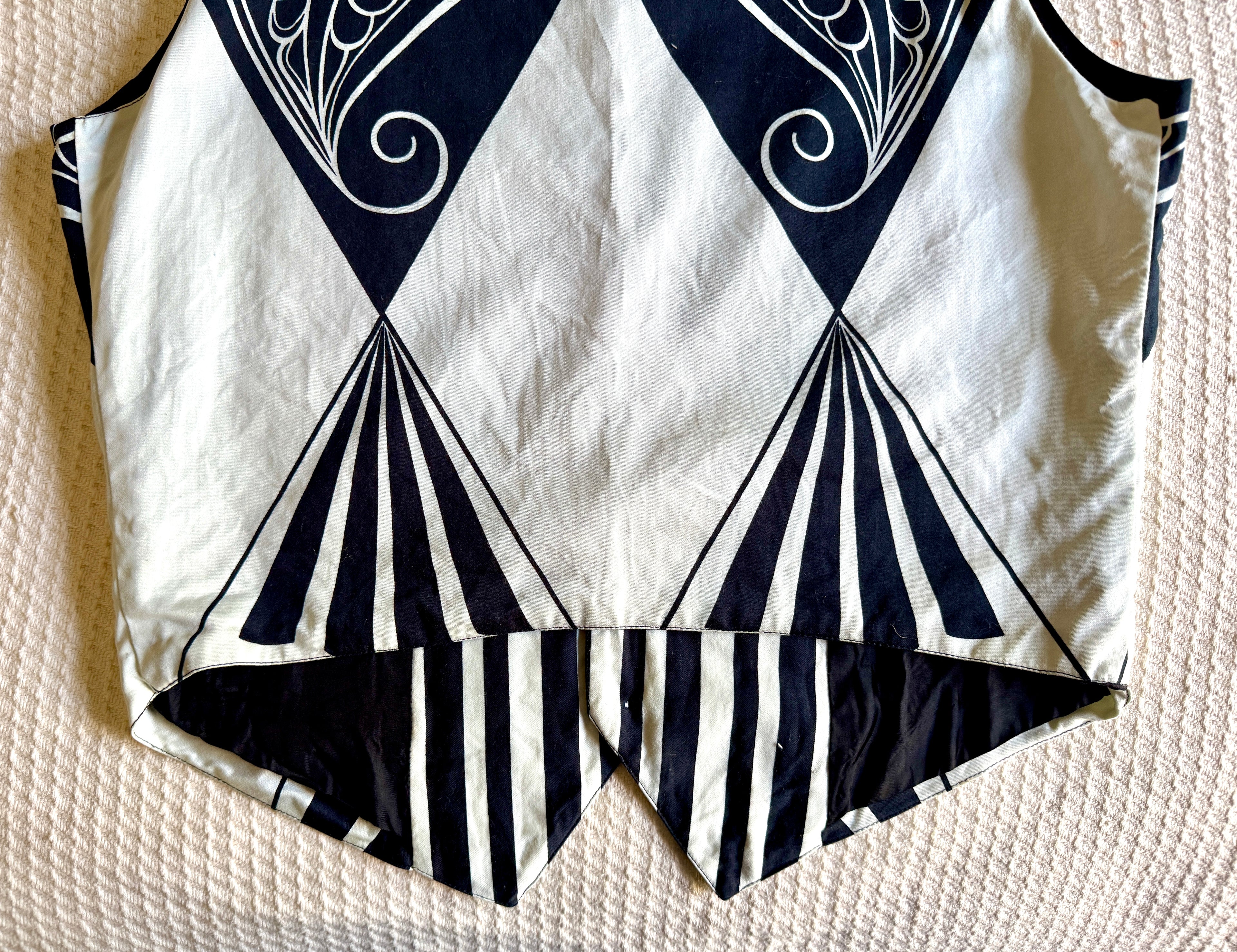 1980's Gianni Versace Black & White Art Deco Print Pattern Vest 34/48