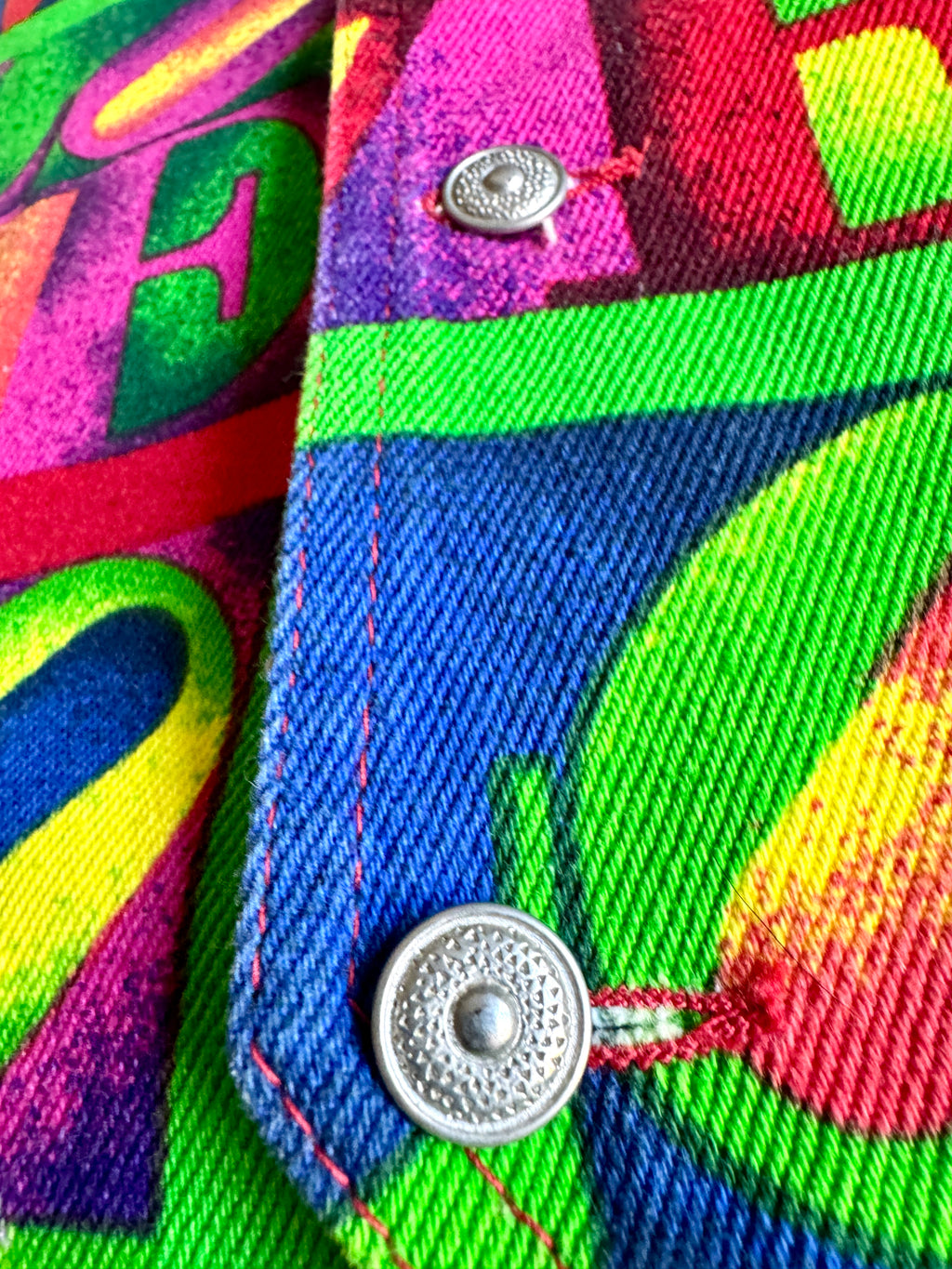 1980's Versace Love Block Print Denim Streetwear Vest ~ Medium Versace "Love" Vest