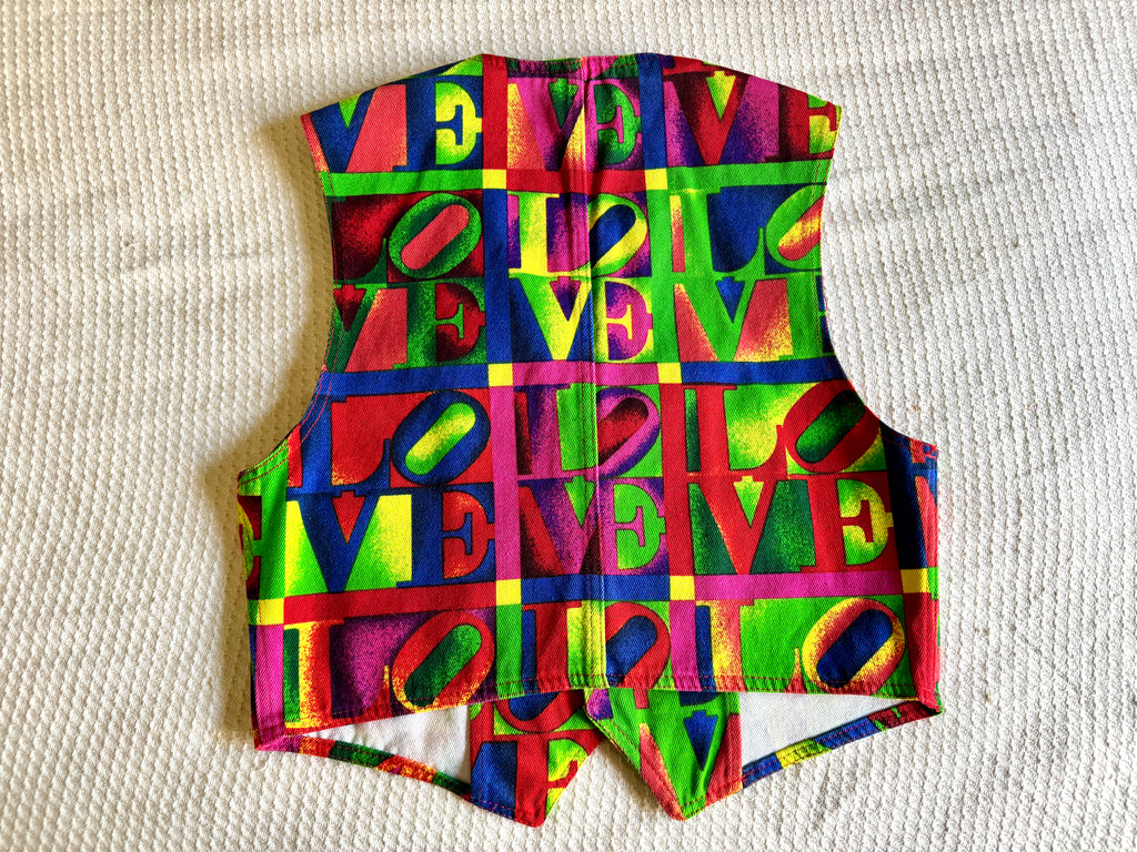 1980's Versace Love Block Print Denim Streetwear Vest ~ Medium Versace "Love" Vest
