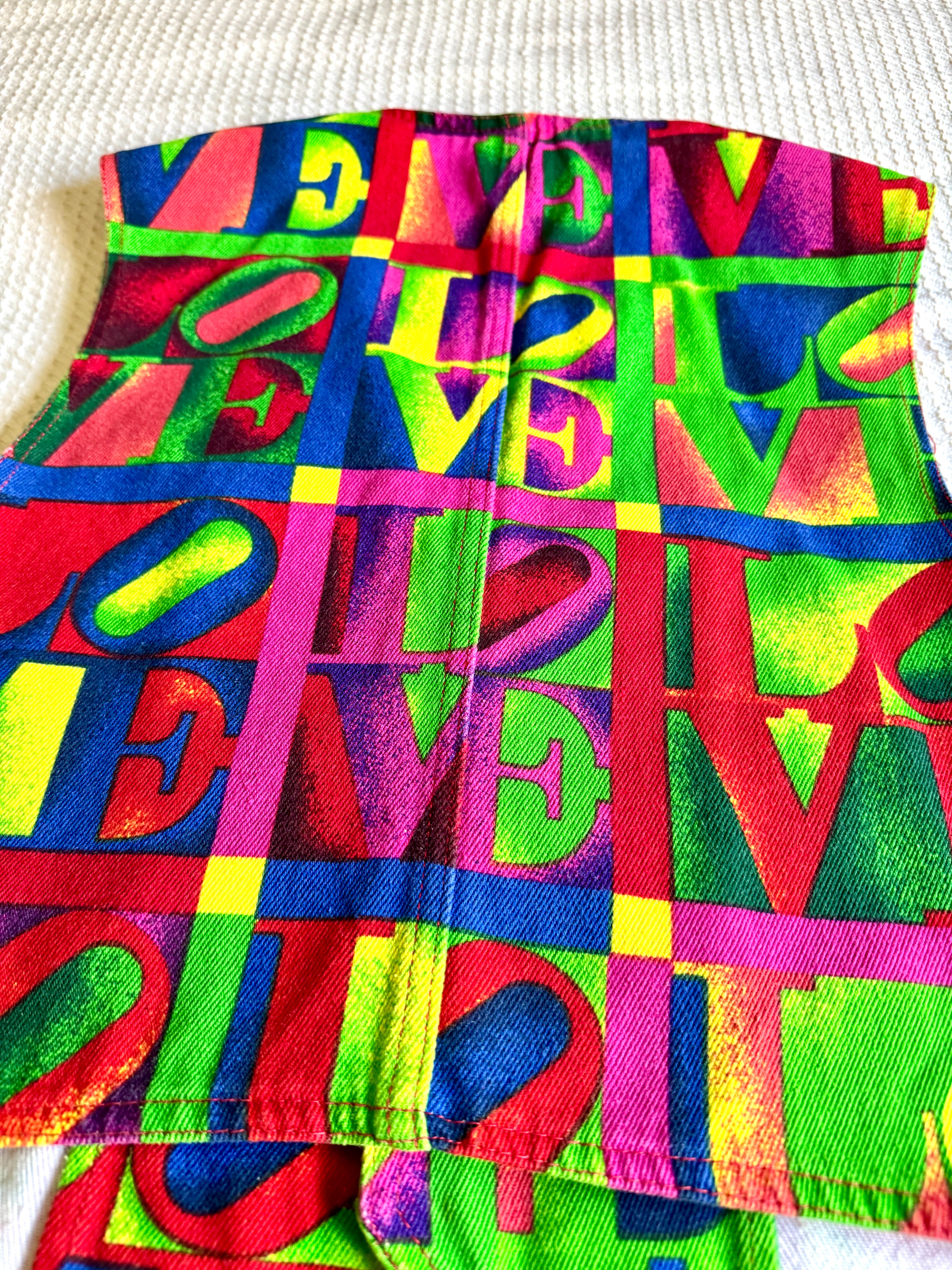 1980's Versace Love Block Print Denim Streetwear Vest ~ Medium Versace "Love" Vest