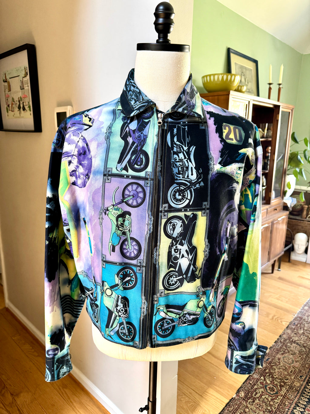 90's Gianni Versace Moto Jacket RARE ~ Versace Streetwear Motorcycle Print Jacket (M)