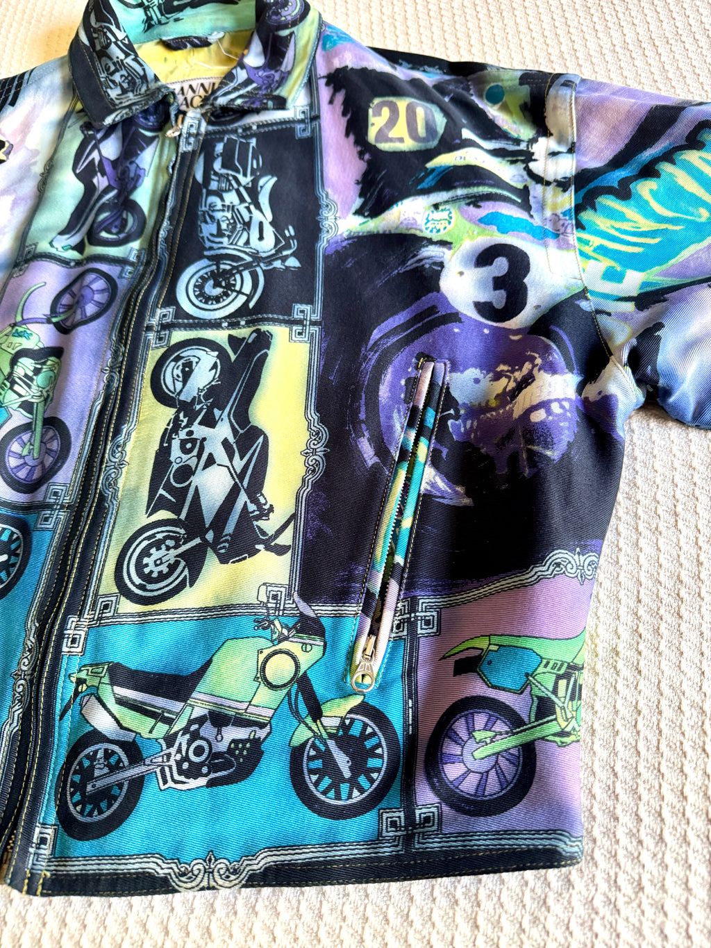 90's Gianni Versace Moto Jacket RARE ~ Versace Streetwear Motorcycle Print Jacket (M)