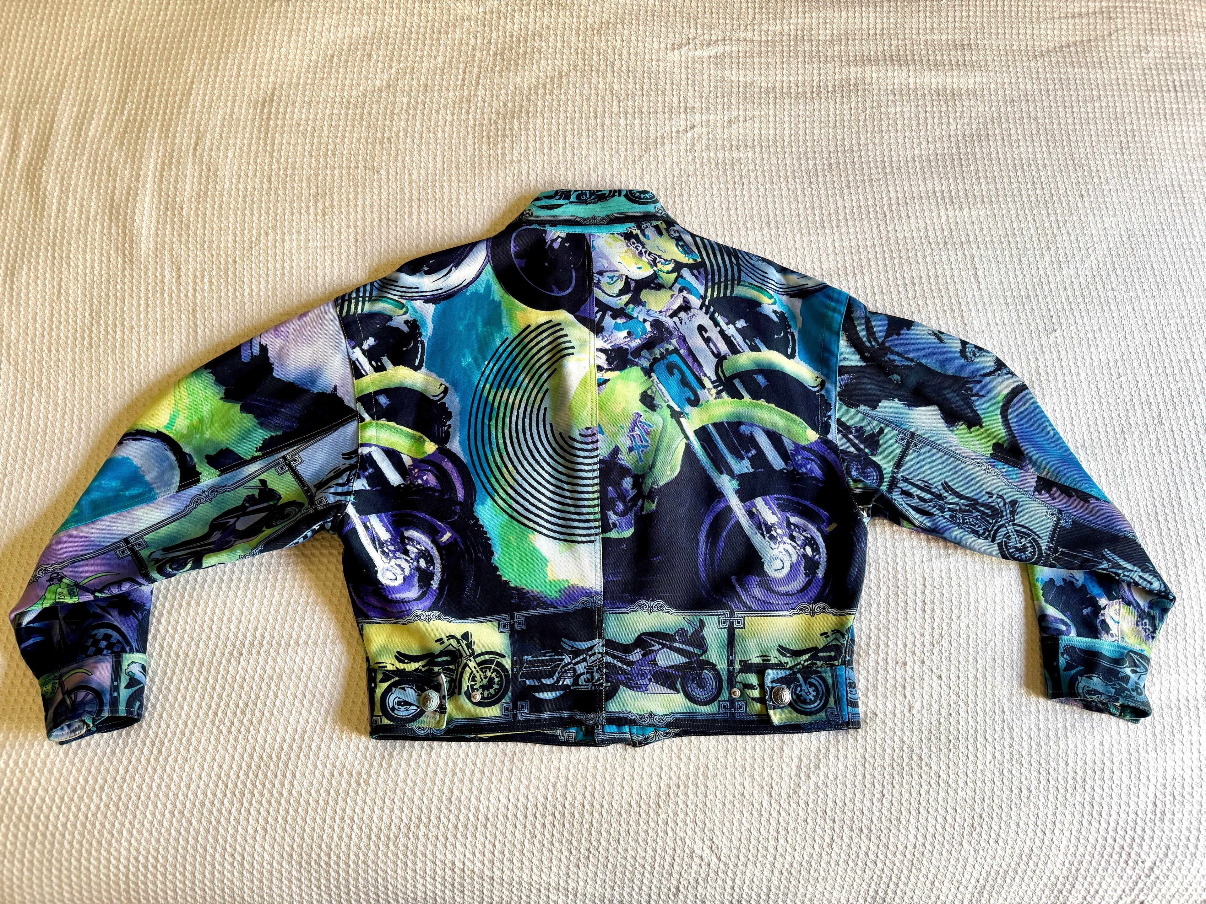 90's Gianni Versace Moto Jacket RARE ~ Versace Streetwear Motorcycle Print Jacket (M)