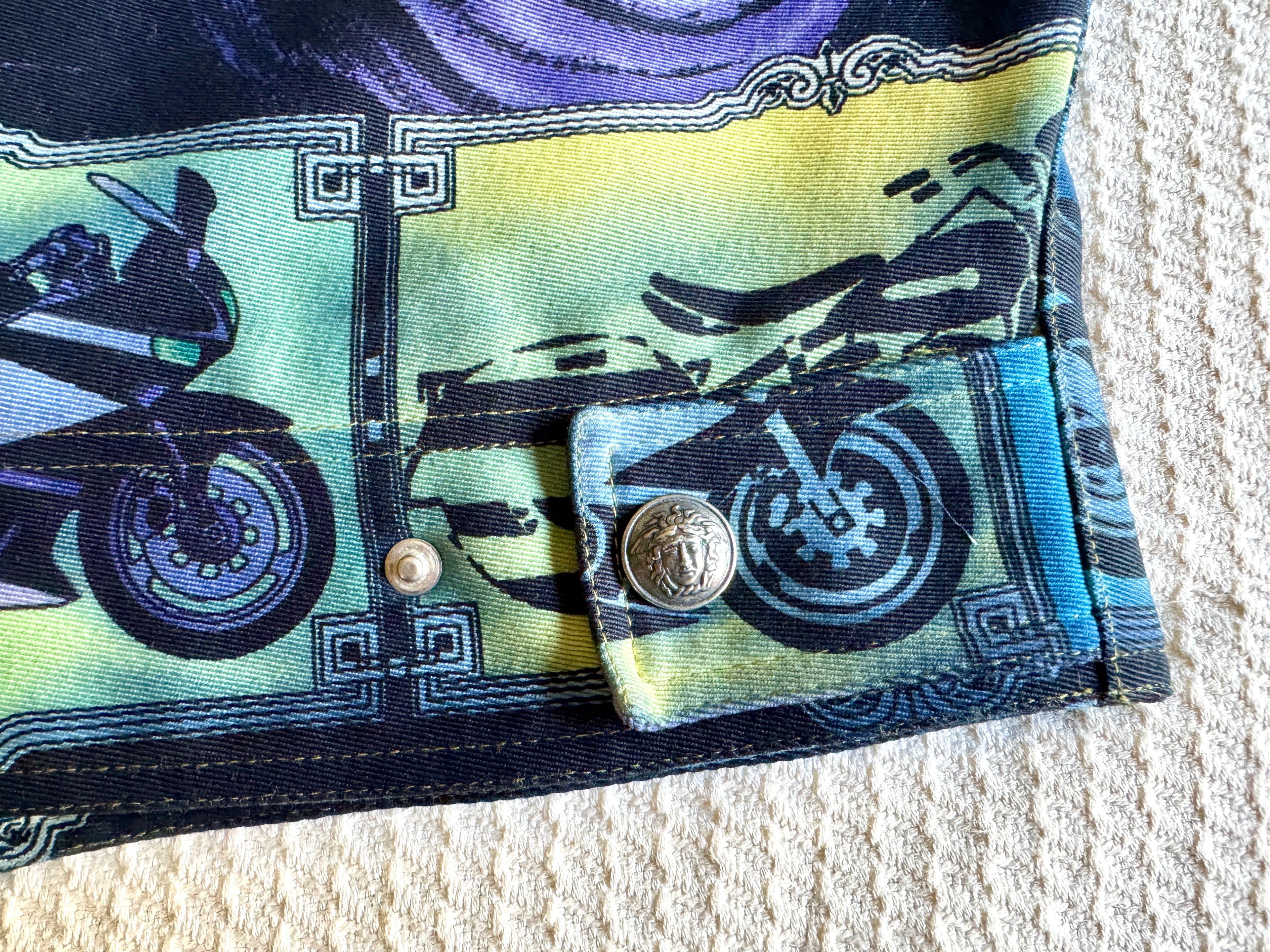 90's Gianni Versace Moto Jacket RARE ~ Versace Streetwear Motorcycle Print Jacket (M)