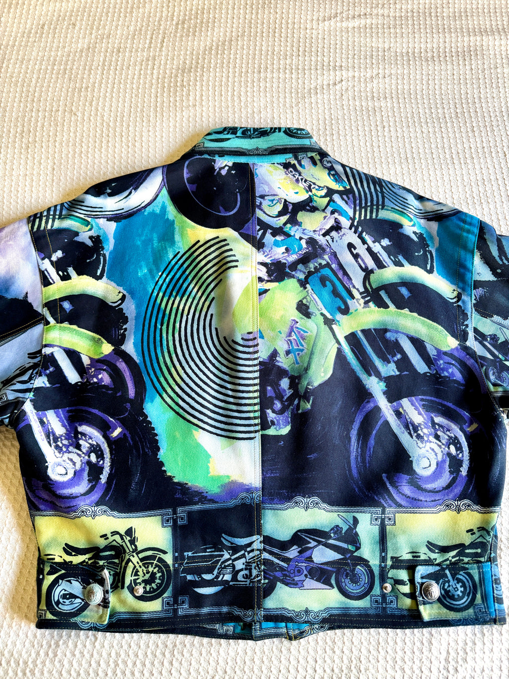 90's Gianni Versace Moto Jacket RARE ~ Versace Streetwear Motorcycle Print Jacket (M)