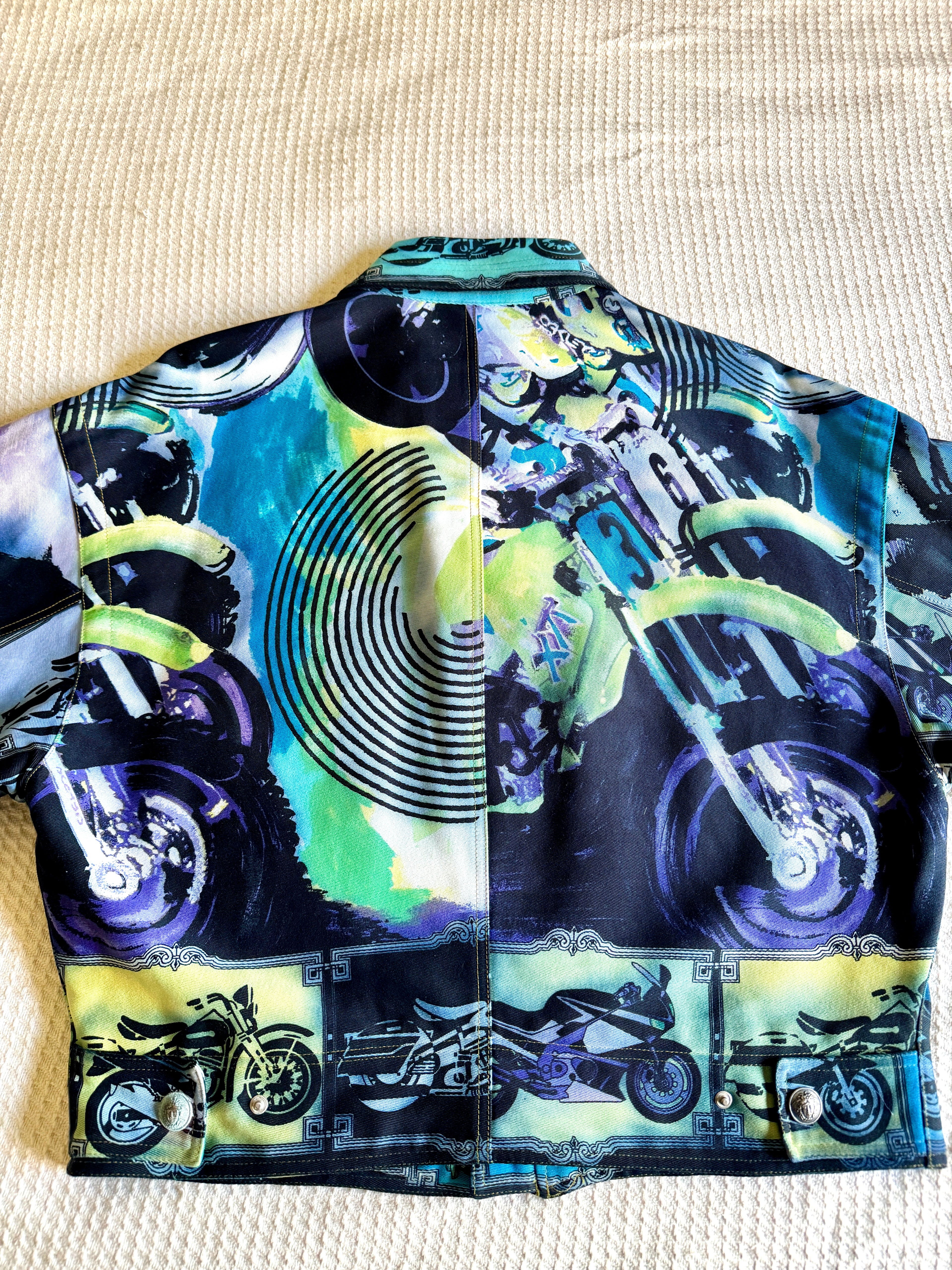 90's Gianni Versace Moto Jacket RARE ~ Versace Streetwear Motorcycle Print Jacket (M)