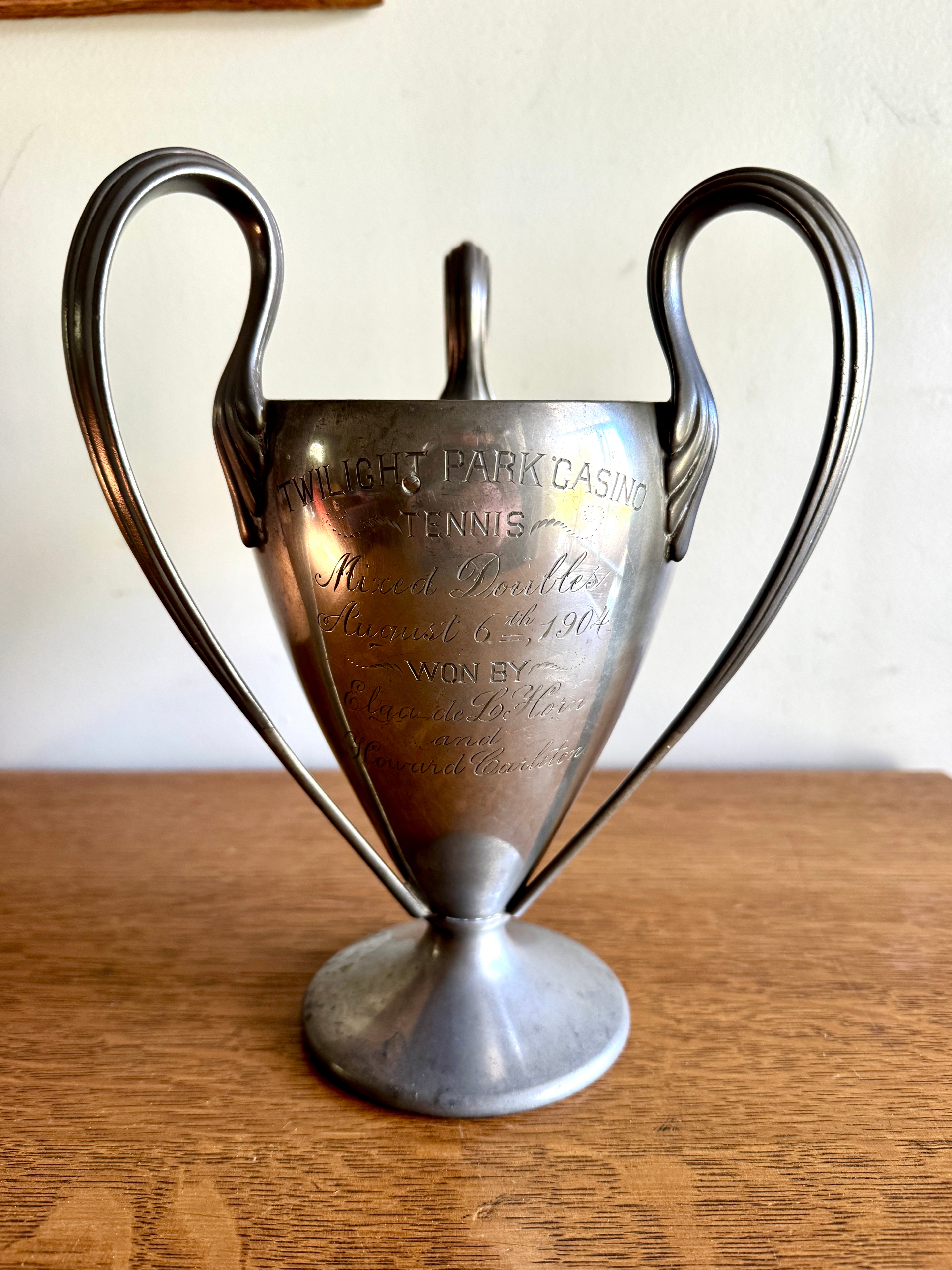 1904 Reed & Barton Silver Plated Three Handle Tennis Cup Trophy ~ Antique Trophy