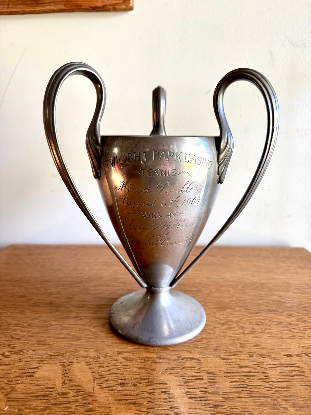 1904 Reed & Barton Silver Plated Three Handle Tennis Cup Trophy ~ Antique Trophy