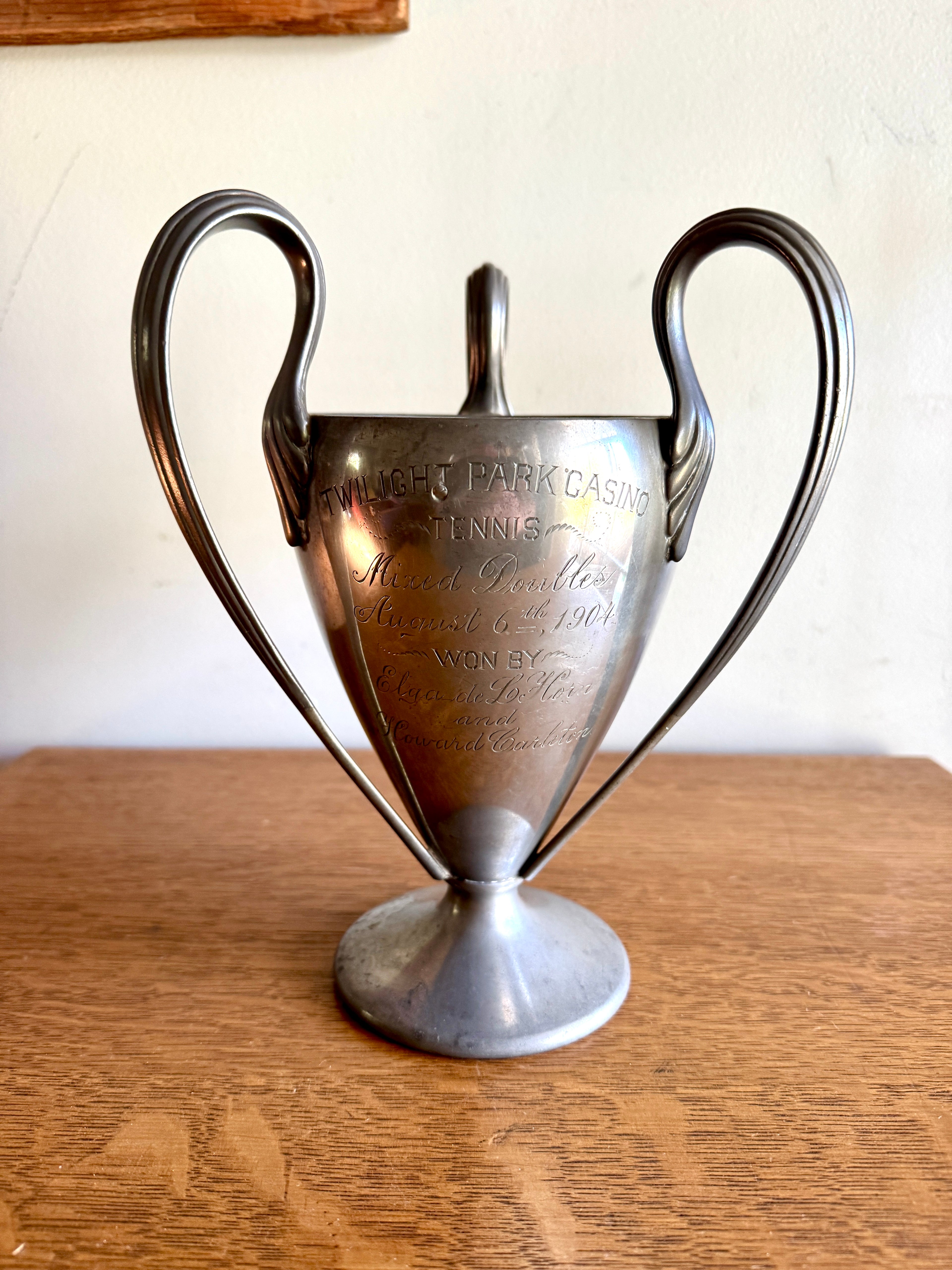 1904 Reed & Barton Silver Plated Three Handle Tennis Cup Trophy ~ Antique Trophy