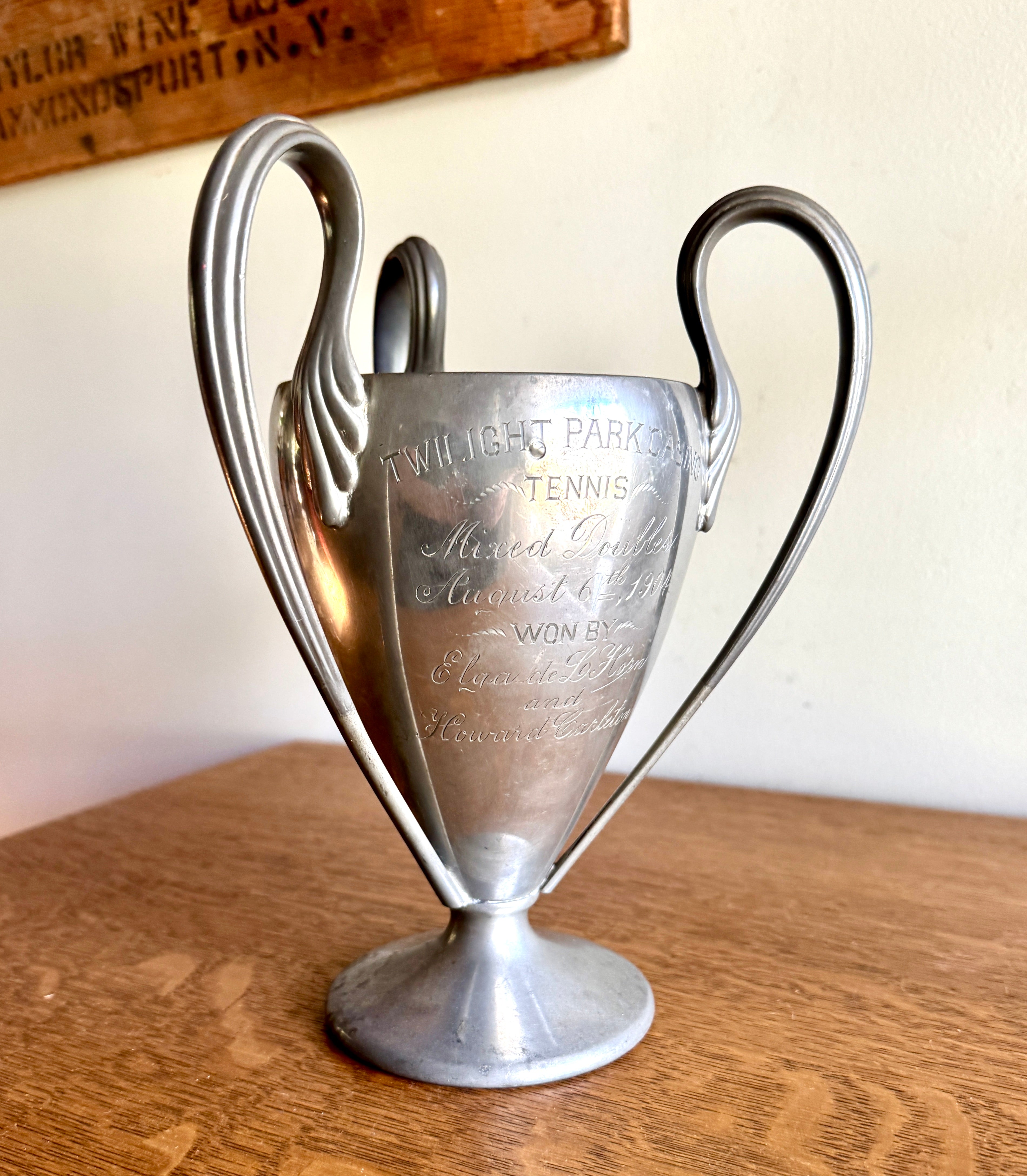 1904 Reed & Barton Silver Plated Three Handle Tennis Cup Trophy ~ Antique Trophy