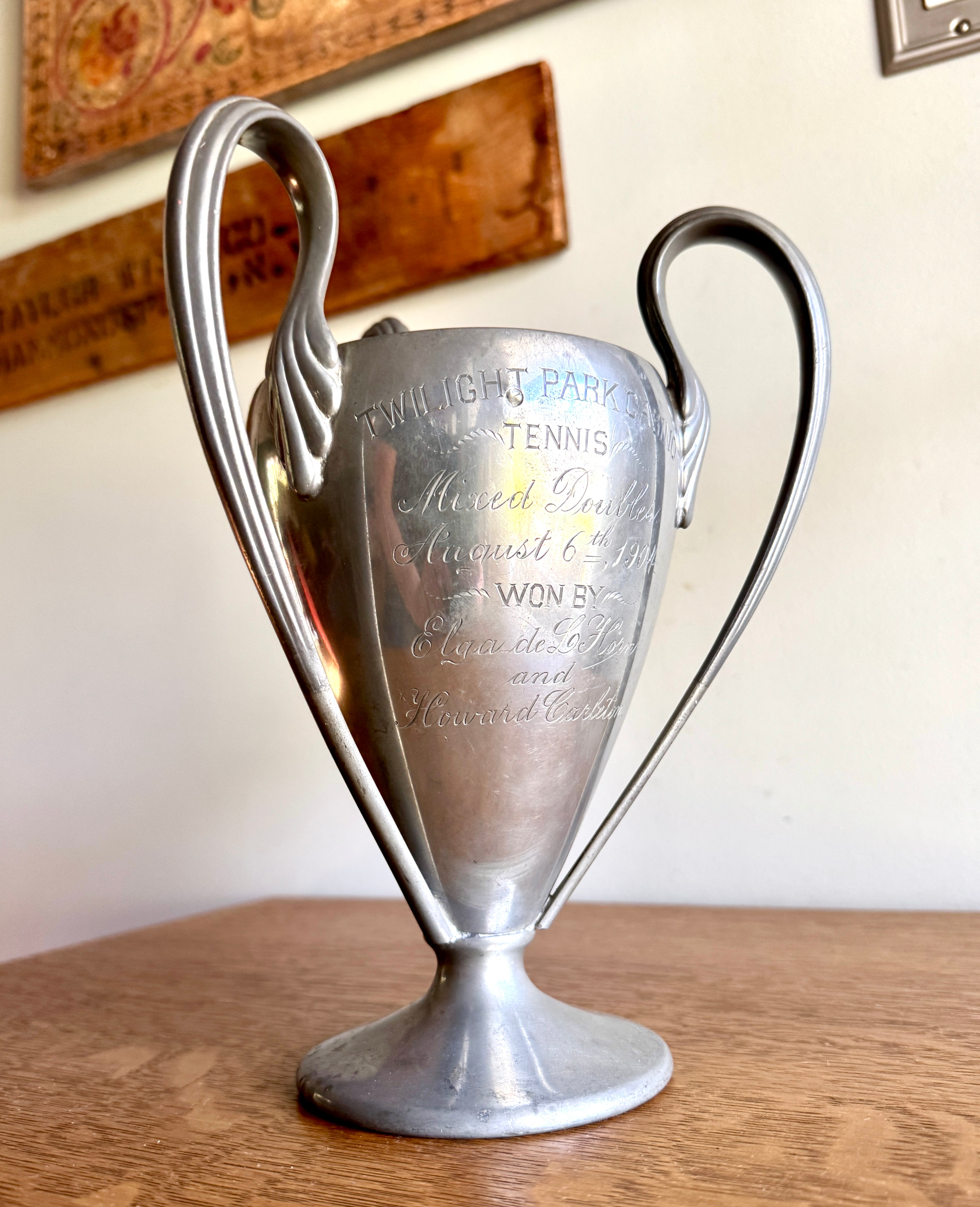 1904 Reed & Barton Silver Plated Three Handle Tennis Cup Trophy ~ Antique Trophy