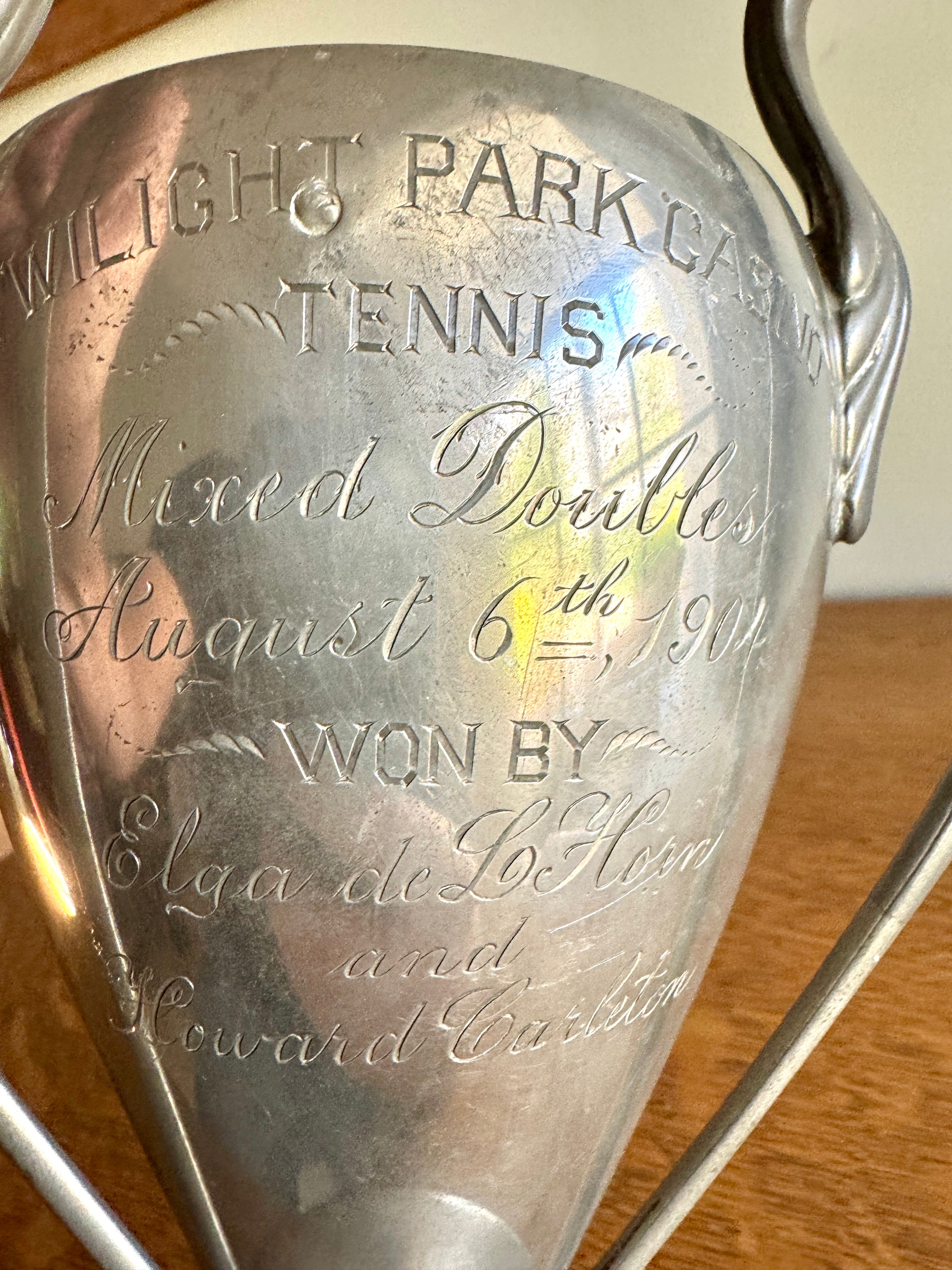 1904 Reed & Barton Silver Plated Three Handle Tennis Cup Trophy ~ Antique Trophy