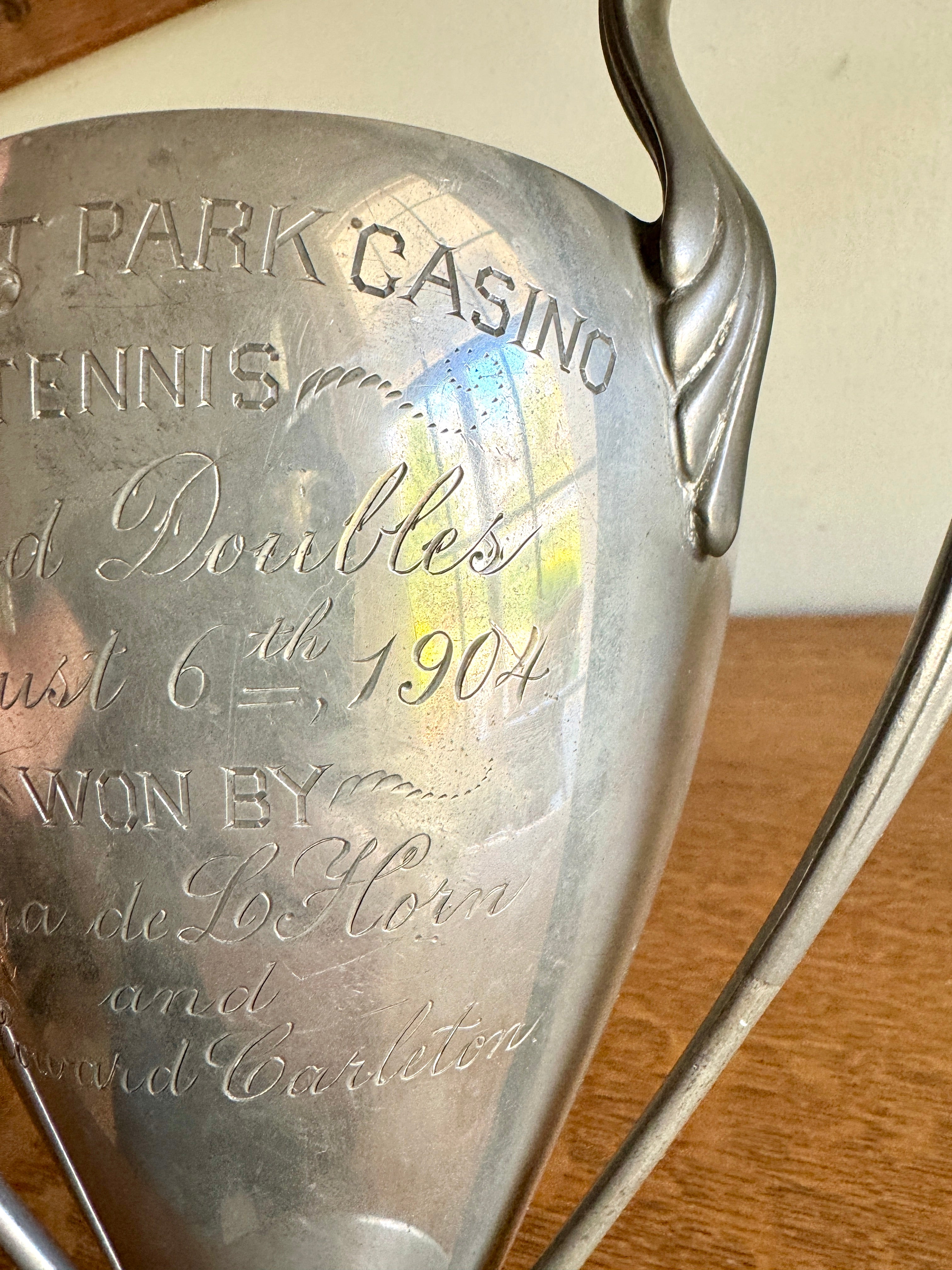 1904 Reed & Barton Silver Plated Three Handle Tennis Cup Trophy ~ Antique Trophy