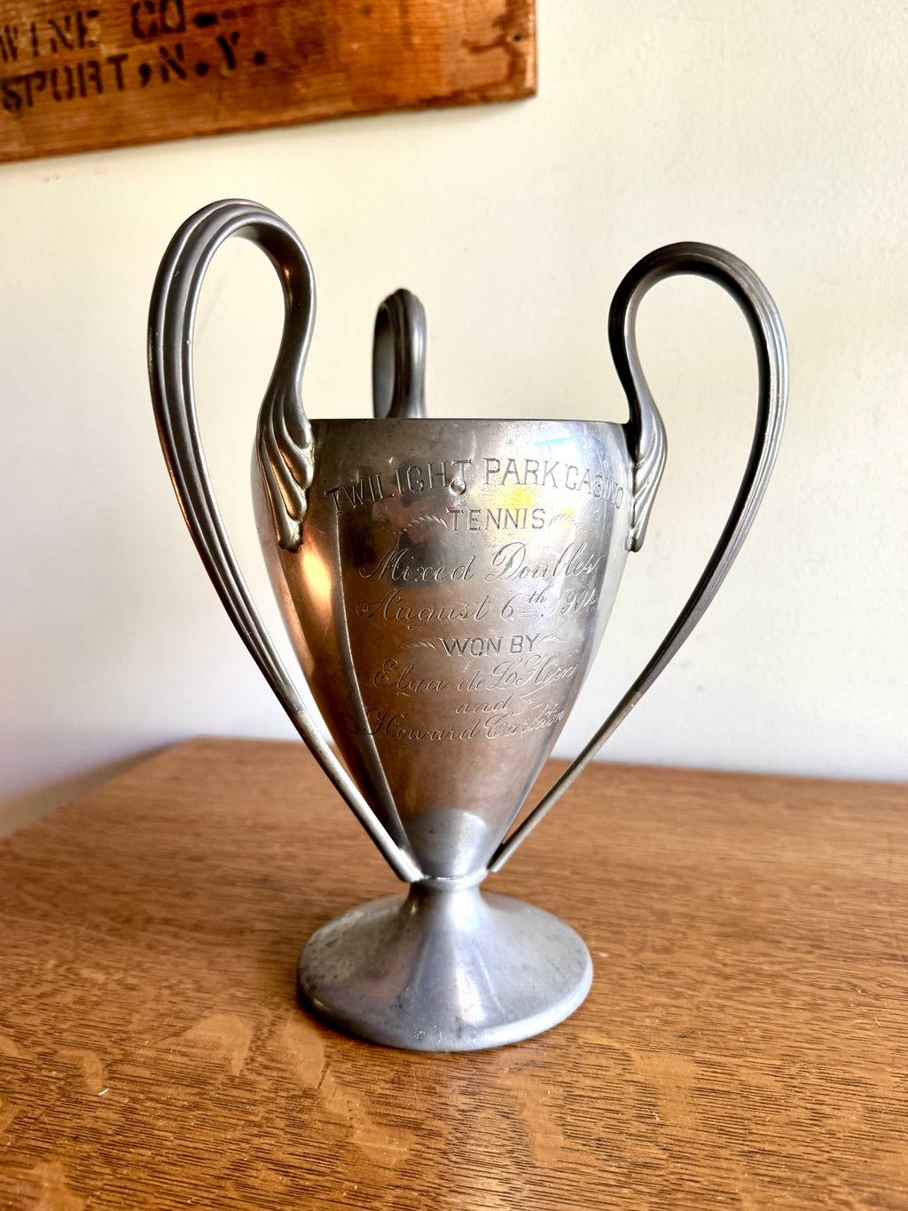 1904 Reed & Barton Silver Plated Three Handle Tennis Cup Trophy ~ Antique Trophy