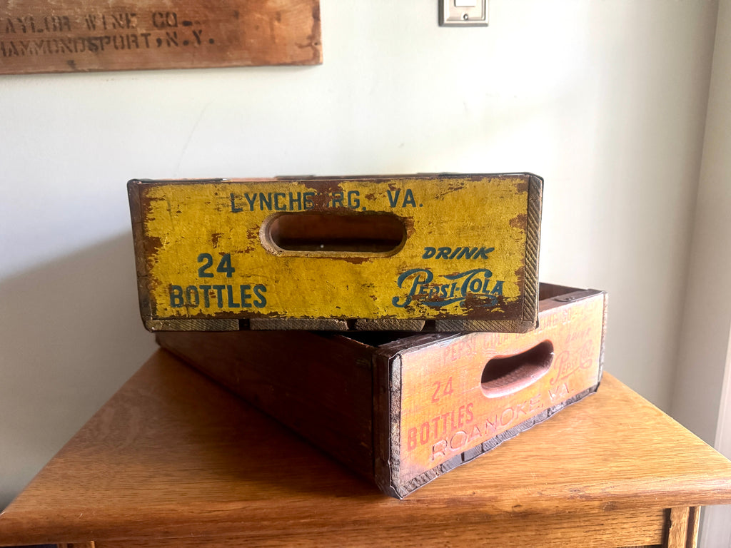 Vtg Wooden 24 Bottle Pepsi Crates ~ Lynchburg and Roanoke VA Pepsi Crates
