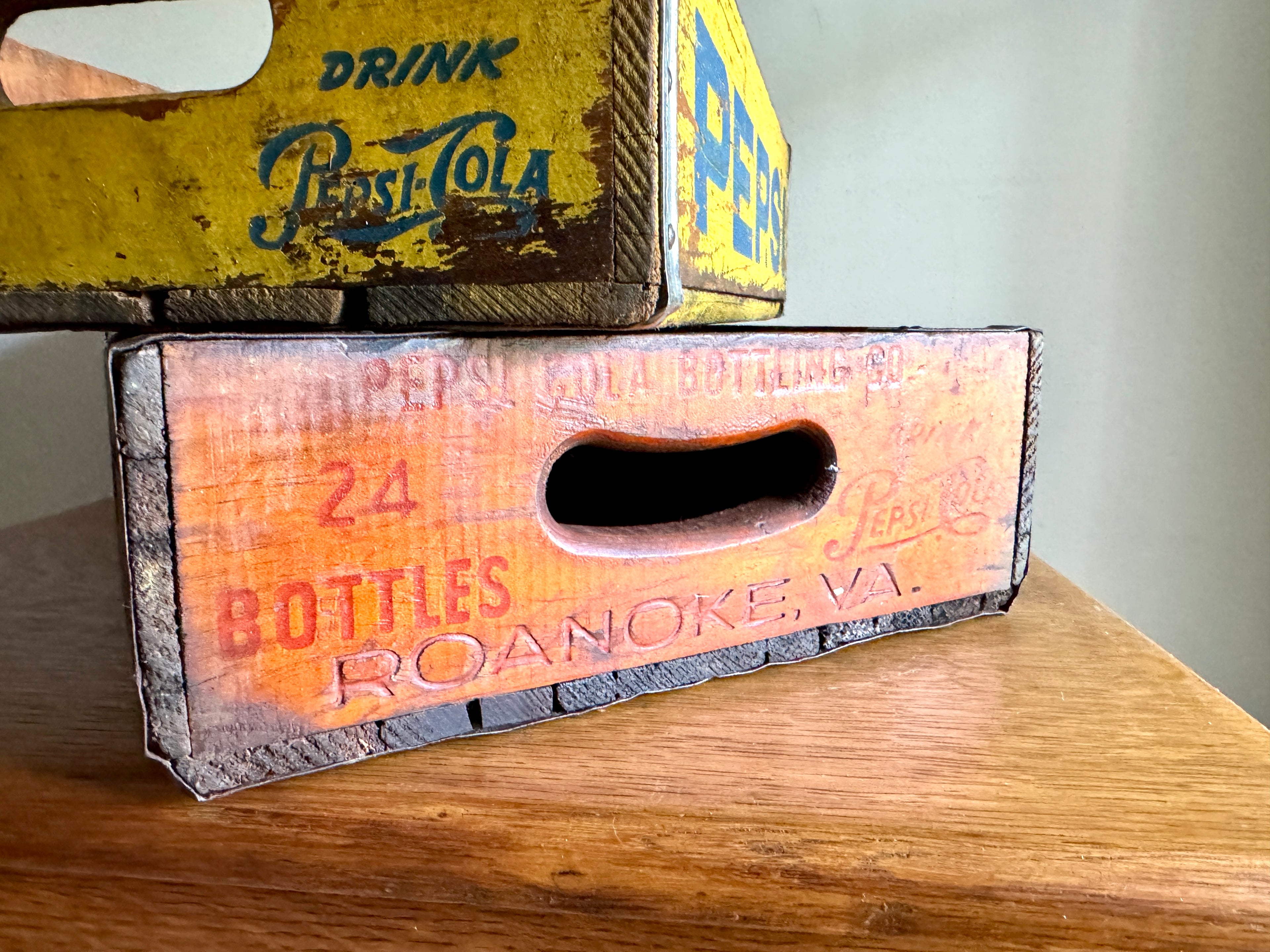 Vtg Wooden 24 Bottle Pepsi Crates ~ Lynchburg and Roanoke VA Pepsi Crates