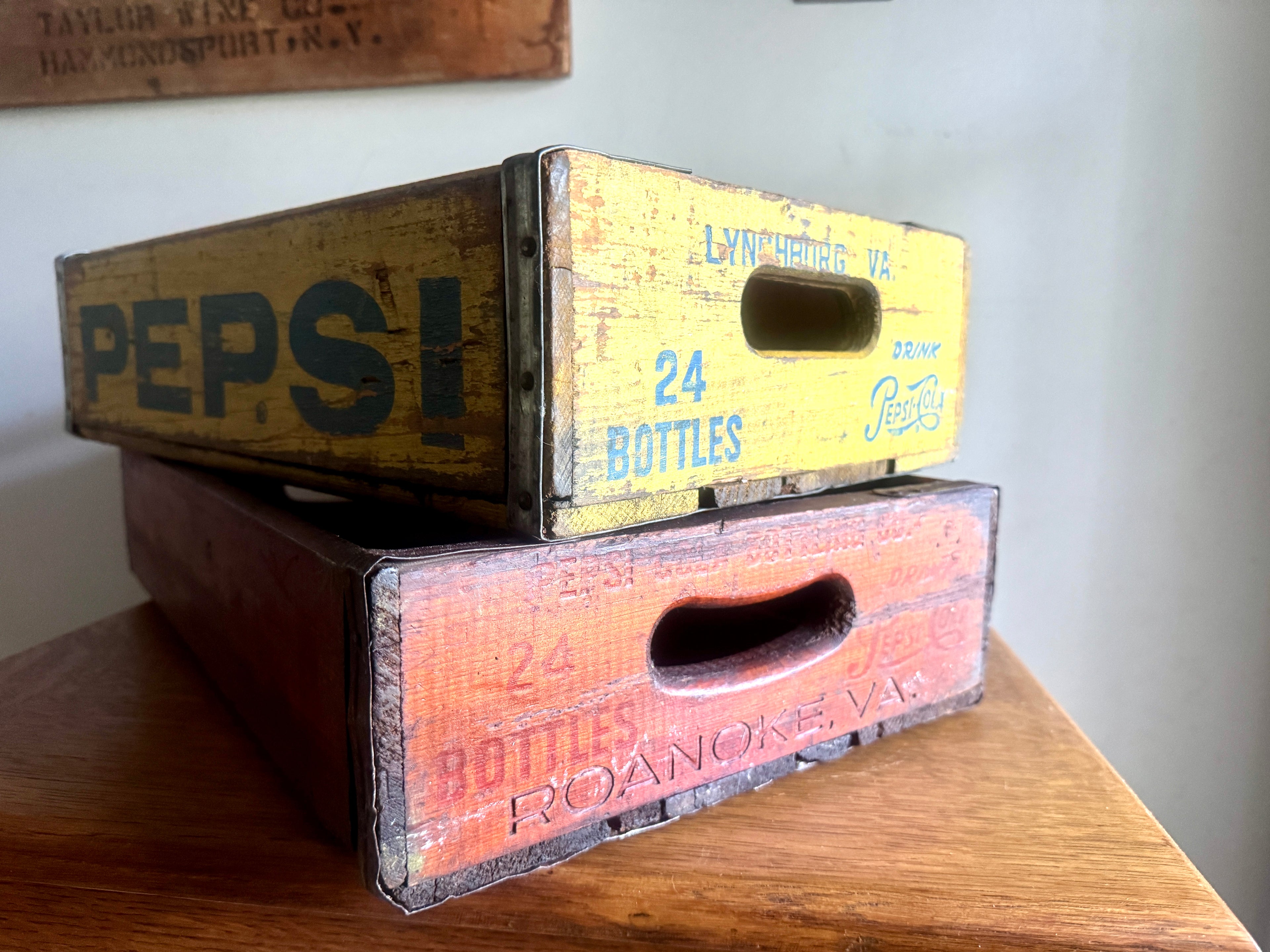 Vtg Wooden 24 Bottle Pepsi Crates ~ Lynchburg and Roanoke VA Pepsi Crates
