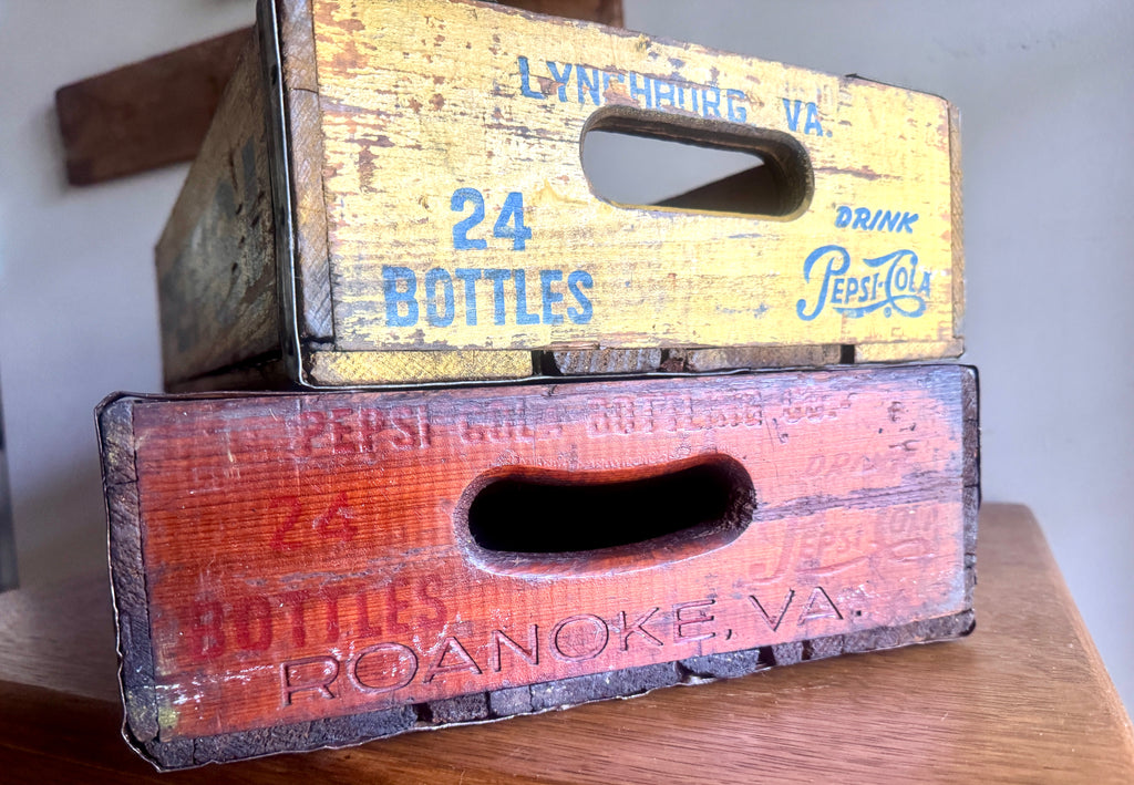 Vtg Wooden 24 Bottle Pepsi Crates ~ Lynchburg and Roanoke VA Pepsi Crates