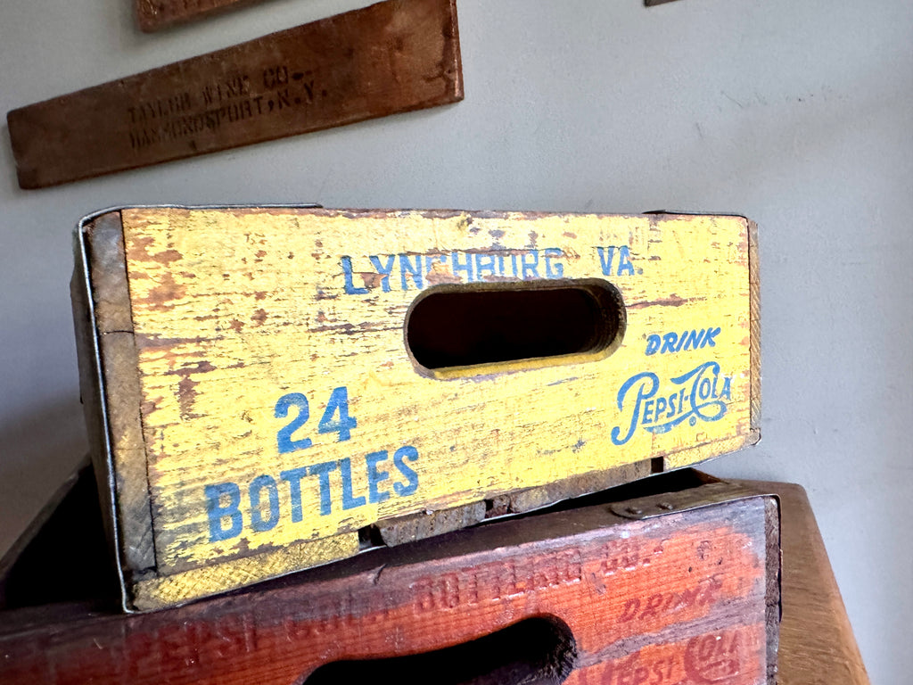Vtg Wooden 24 Bottle Pepsi Crates ~ Lynchburg and Roanoke VA Pepsi Crates