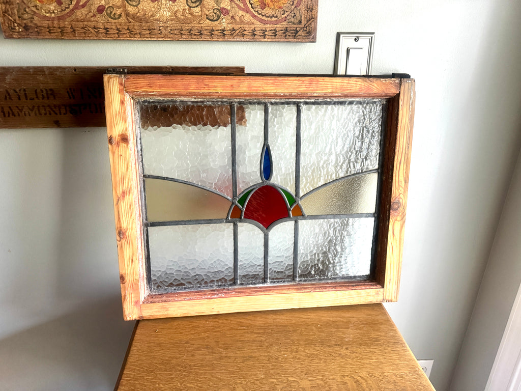 Antique Stained Glass Window ~ 24" X 19 1/2" Stained Glass Window