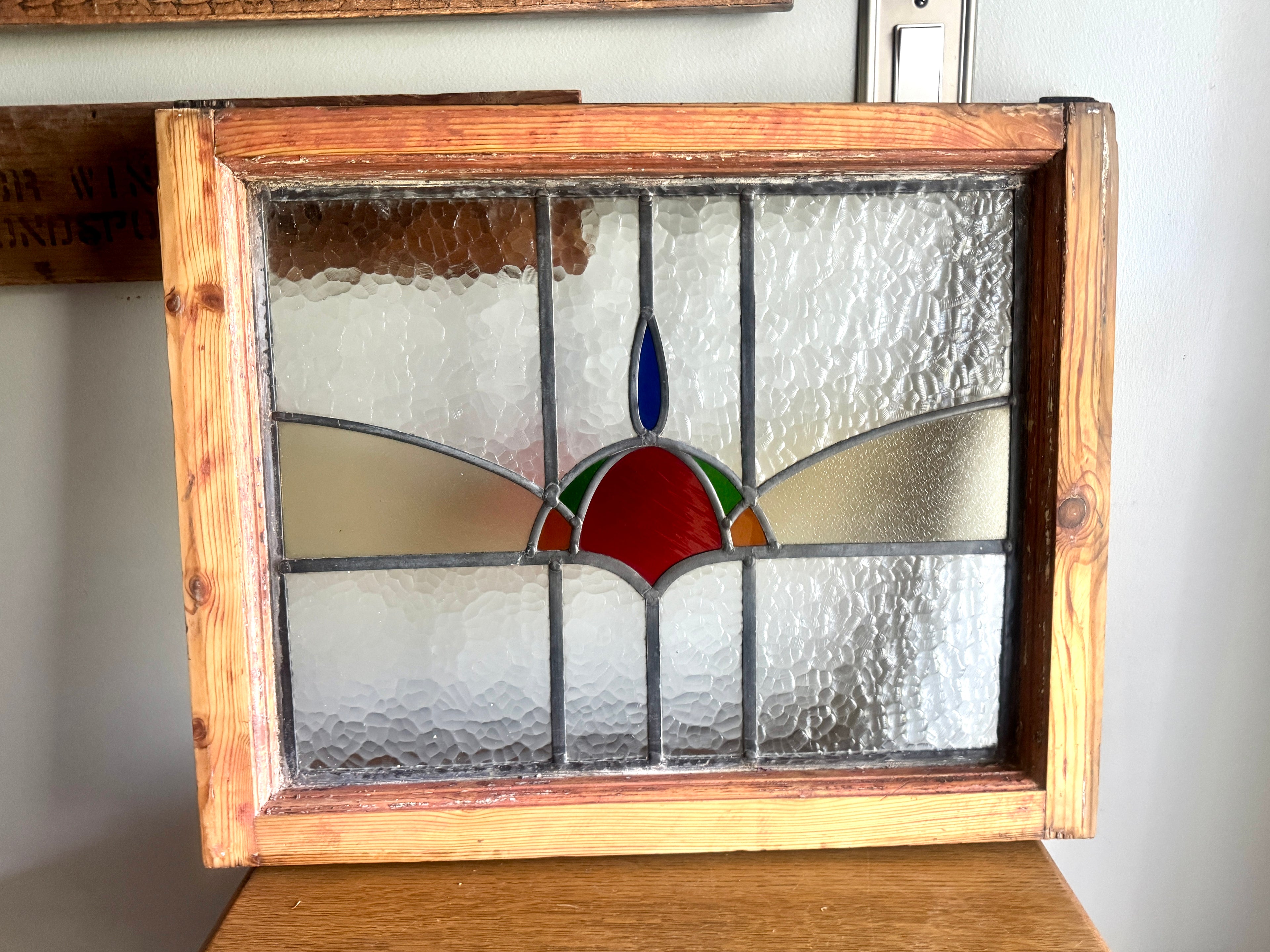 Antique Stained Glass Window ~ 24" X 19 1/2" Stained Glass Window
