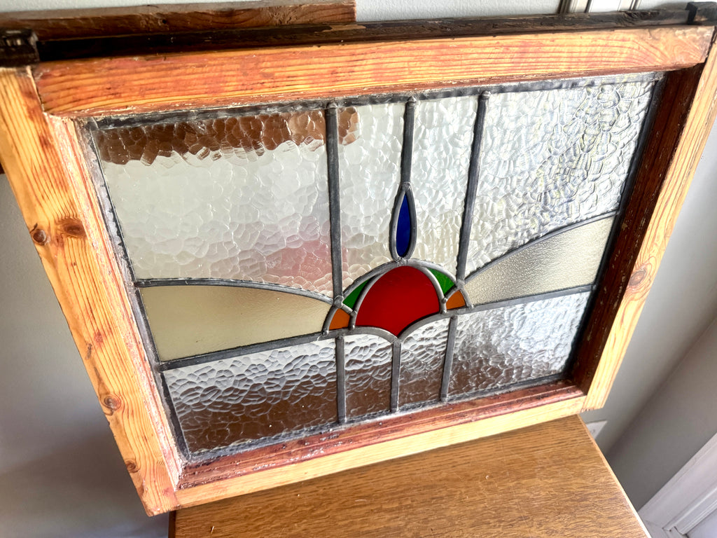 Antique Stained Glass Window ~ 24" X 19 1/2" Stained Glass Window