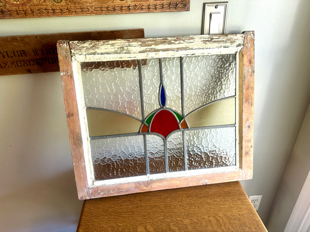 Antique Stained Glass Window ~ 24" X 19 1/2" Stained Glass Window