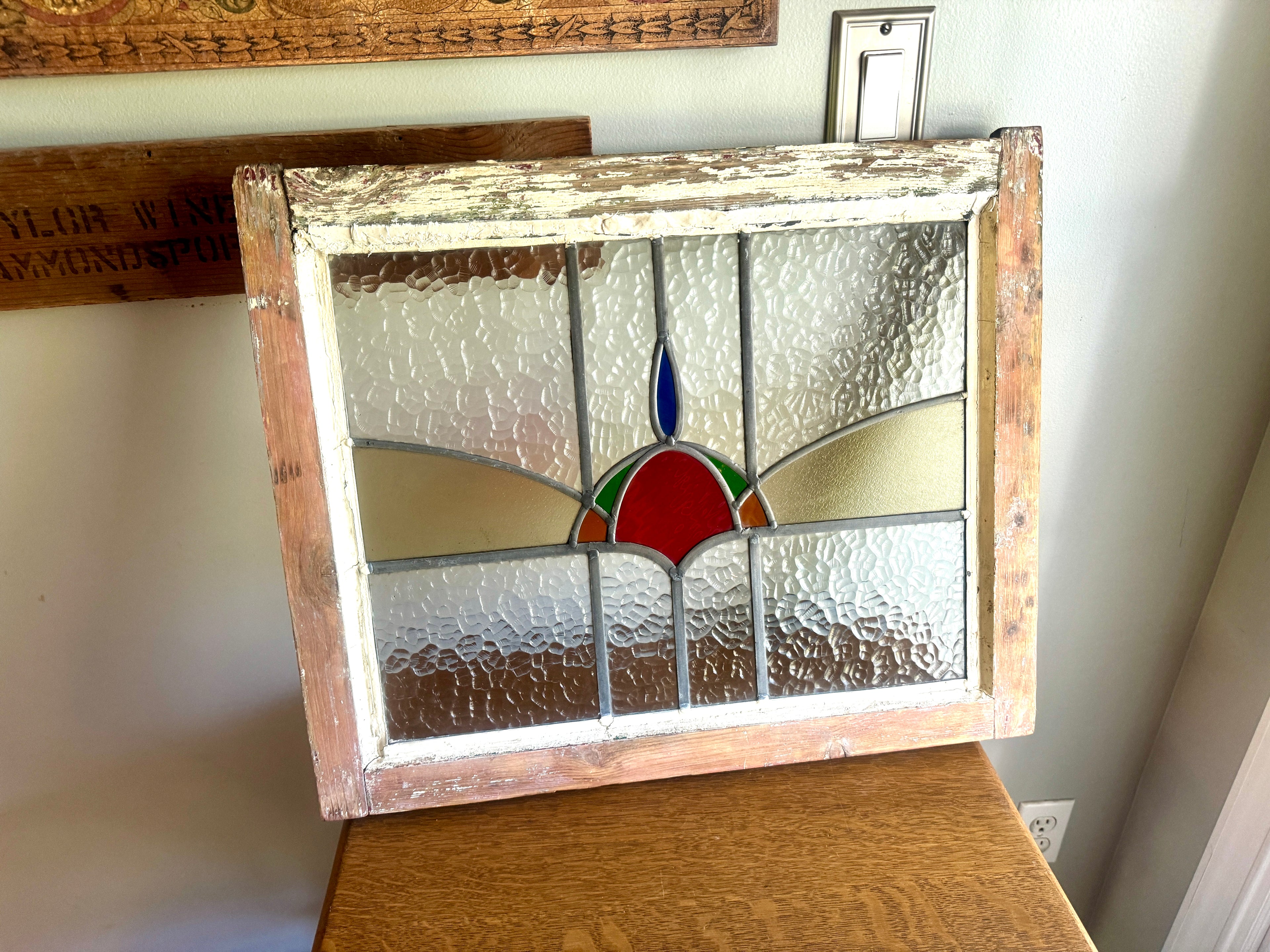 Antique Stained Glass Window ~ 24" X 19 1/2" Stained Glass Window