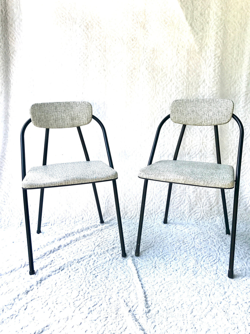 Pair of Hamilton Cosco Folding Chairs | Cosco Stylaire Padded Metal Folding Chairs |Matching Industrial Folding Chairs | Mid Century Atomic
