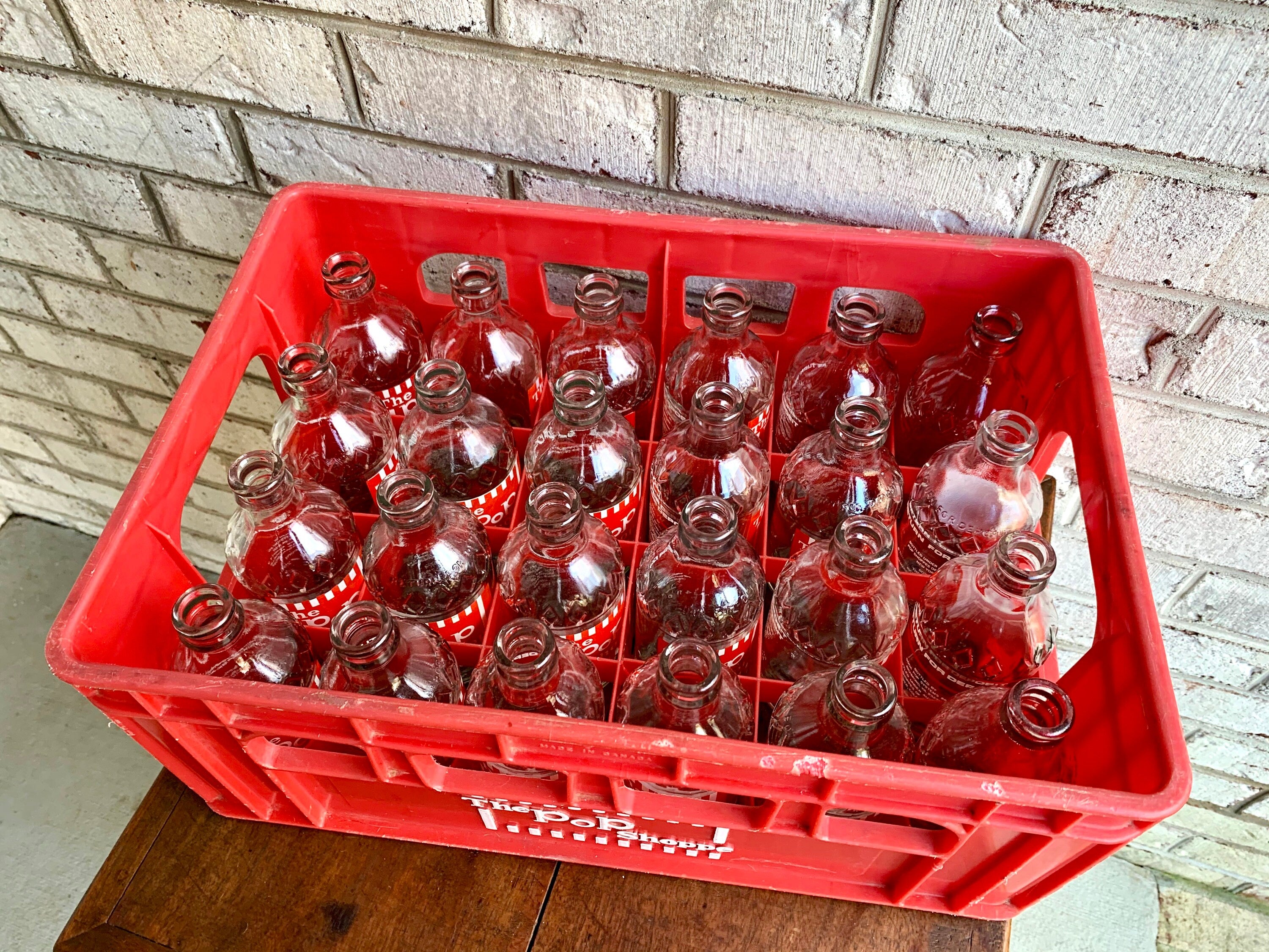 The Pop Shoppe Soda Crate and 24 Bottles | Case of The Pop Shoppe Soda Bottles | Advertisement Collectible Bottles | Vintage Soda Bottles