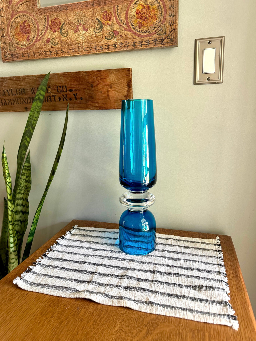 Vtg Marquis By Waterford Tango Vase | Samba Blue Crystal Candle Holder | 16" Tall Turquoise Waterford Crystal Vase | MCM Glass Vessel