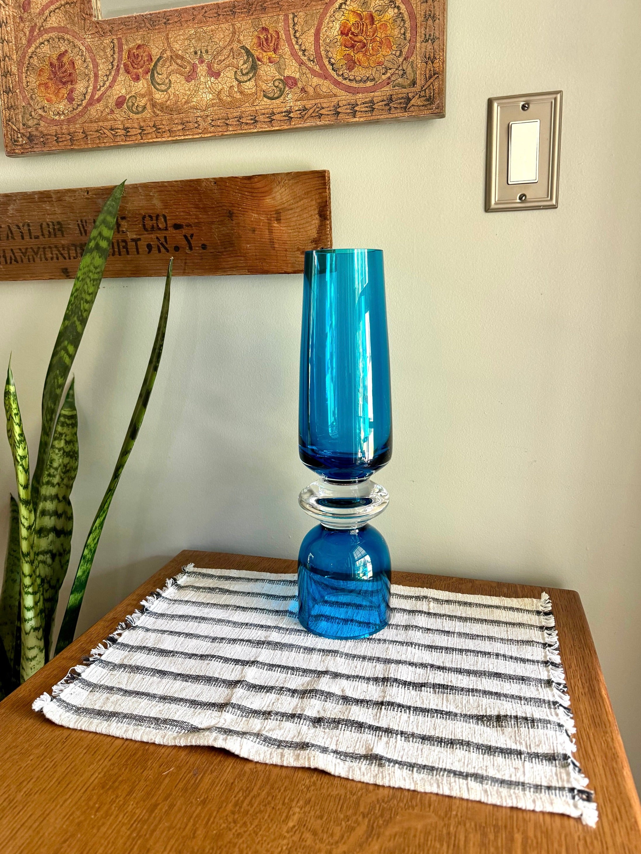 Vtg Marquis By Waterford Tango Vase | Samba Blue Crystal Candle Holder | 16" Tall Turquoise Waterford Crystal Vase | MCM Glass Vessel