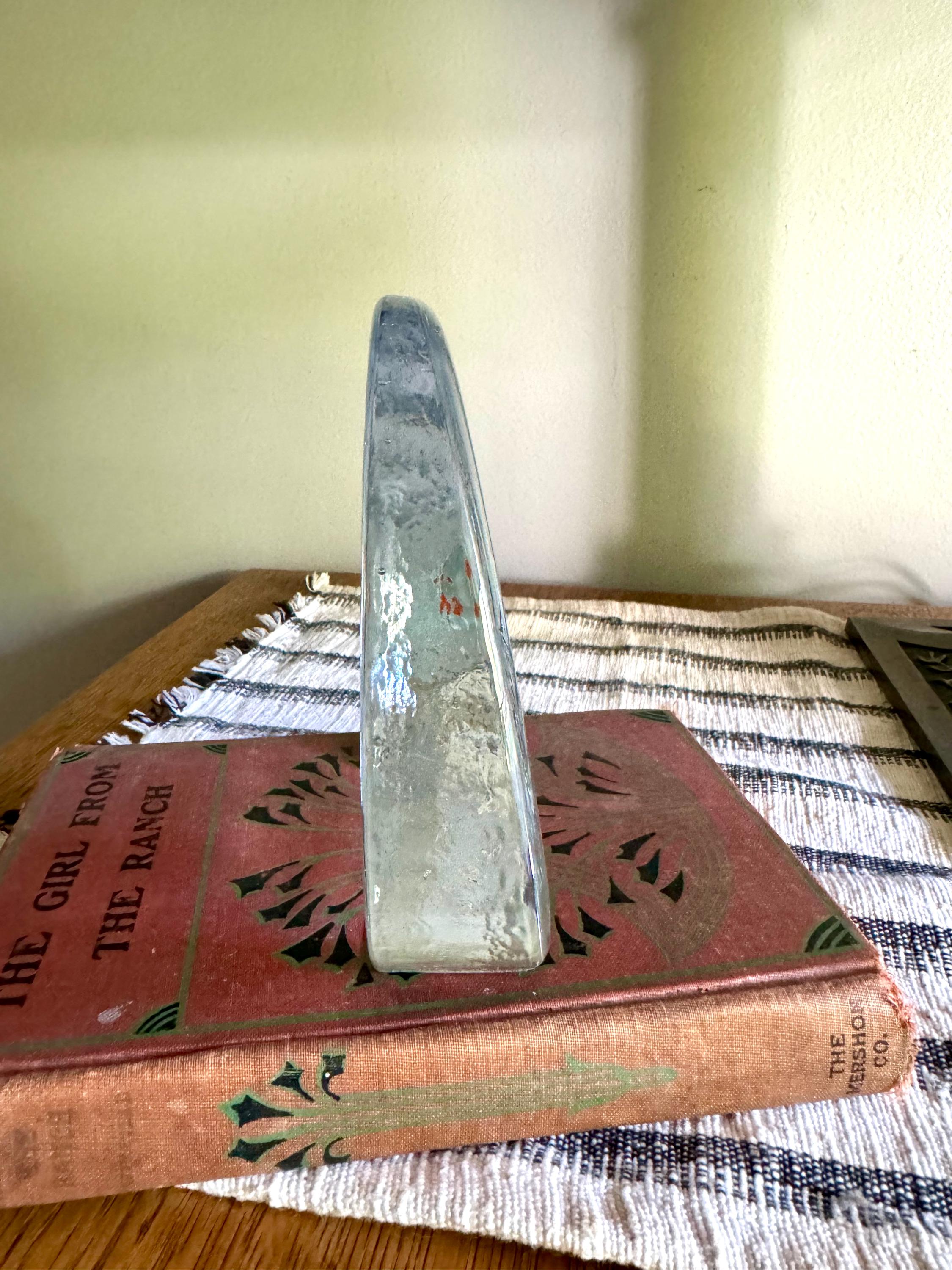 Vtg Mountain State Blenko Ice Round Glass Block Bookend| Clear Solid Glass Mountain State Paperweight | Blenko Bookend Art & Craft Fair