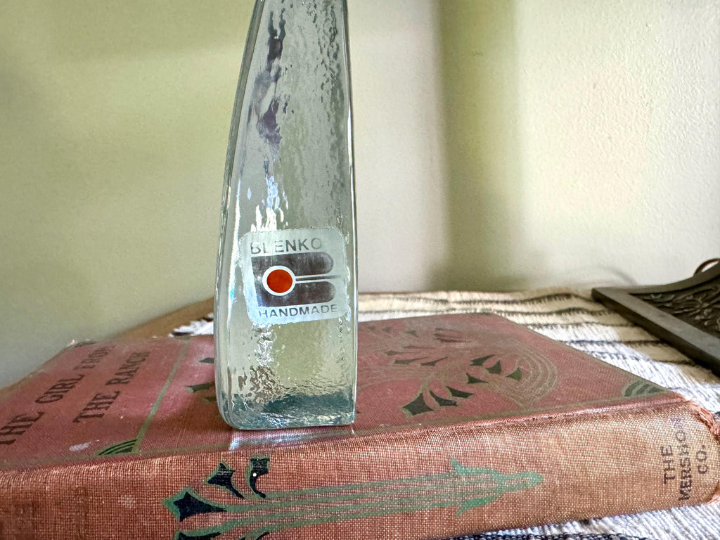 Vtg Mountain State Blenko Ice Round Glass Block Bookend| Clear Solid Glass Mountain State Paperweight | Blenko Bookend Art & Craft Fair