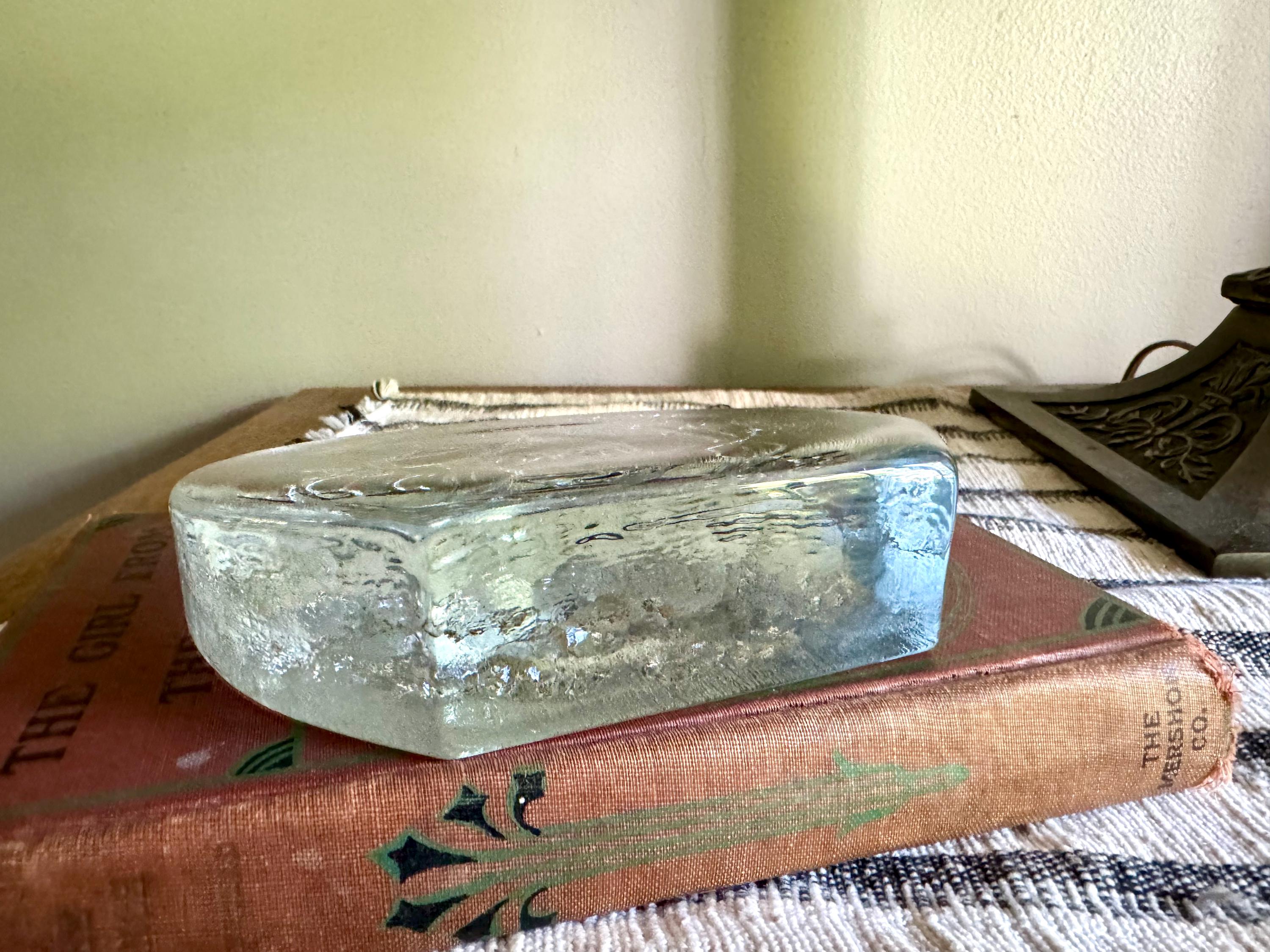 Vtg Mountain State Blenko Ice Round Glass Block Bookend| Clear Solid Glass Mountain State Paperweight | Blenko Bookend Art & Craft Fair