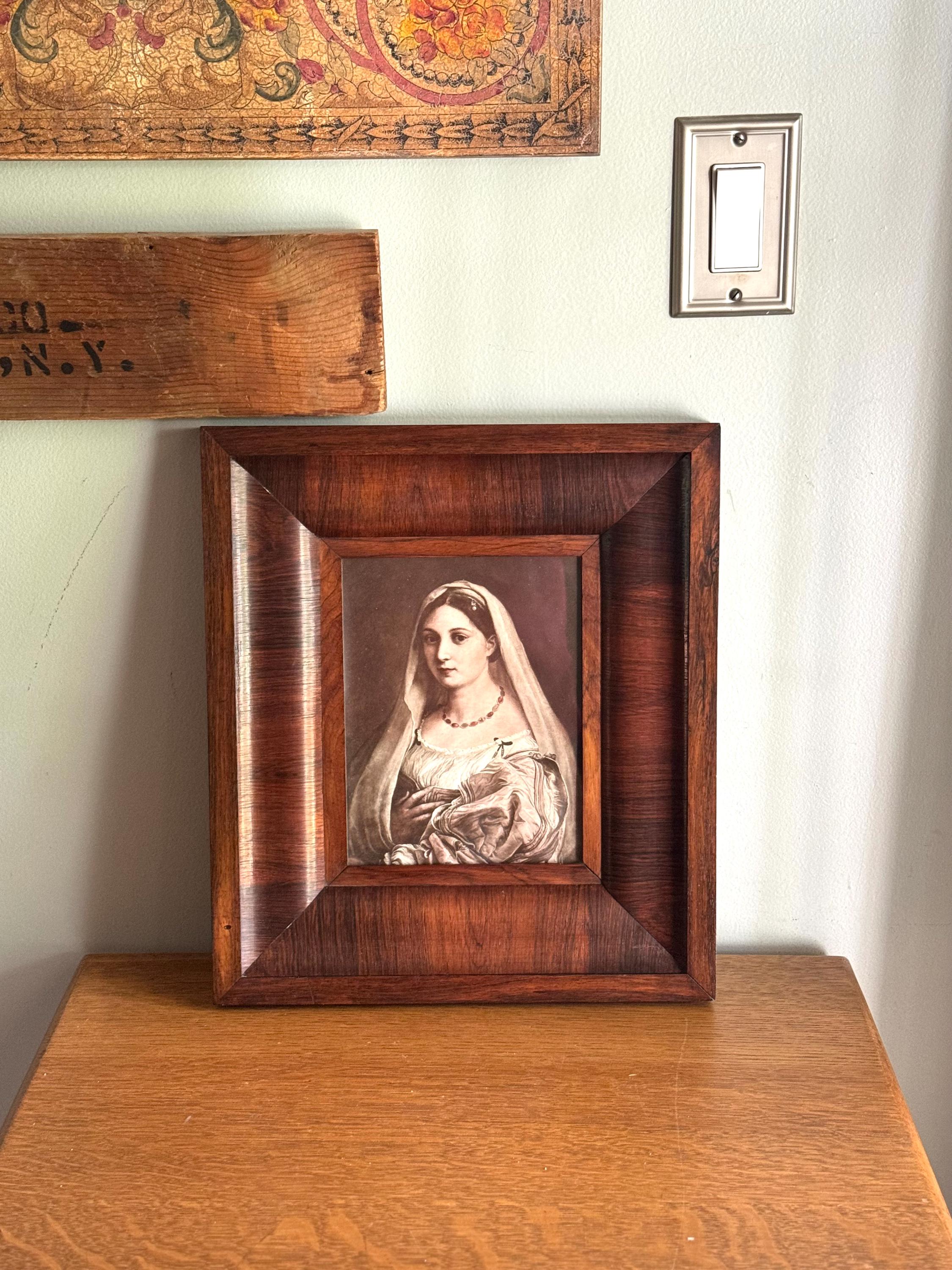 Raphael's "La Donna Velata" Print In Wood Frame | Vtg Donna Veleta Renaissance Print In Wood Frame | Antique Wood Frame with Raphael Print