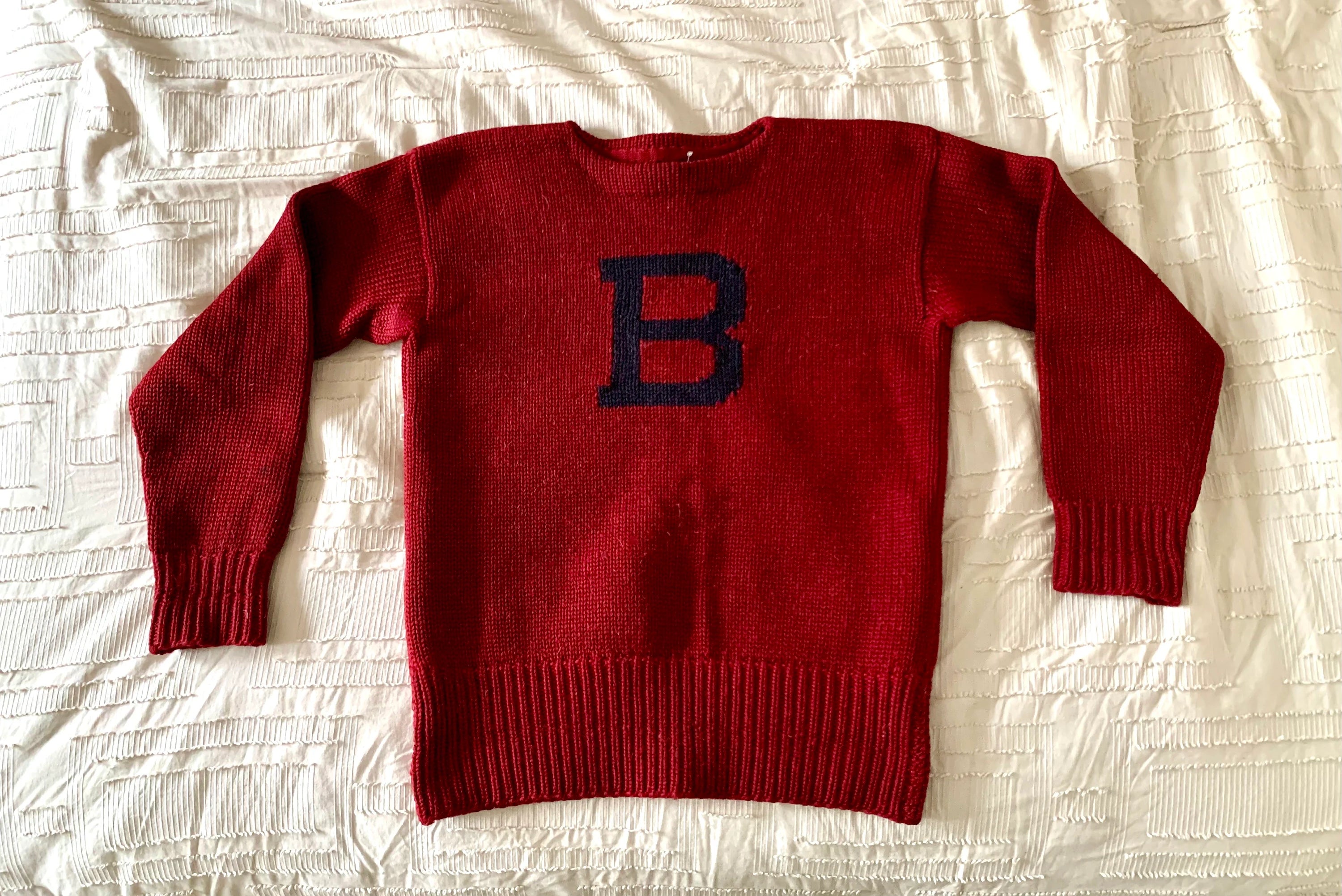 1940's Bethlehem Sporting Goods Wool Sweater| Letter "B" Knitted Wool Sweater | 1940s Sportswear Letterman Sweater "B" Wool Sweater