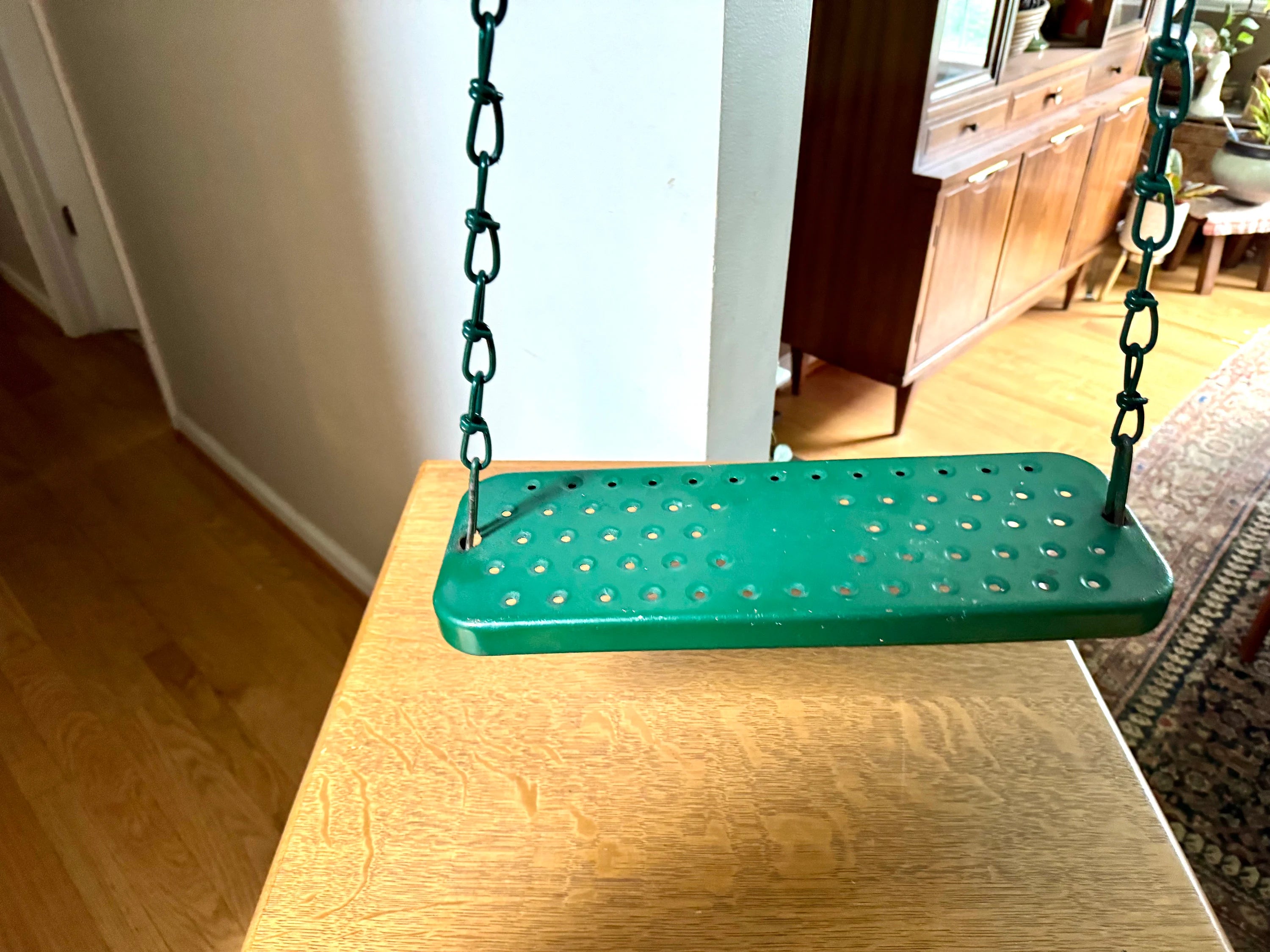 Vintage Metal Kid's Swing | Green Metal Chained Swing Set Swing | 1950's Coolvent Single Swing and Chain | Green Single Swing