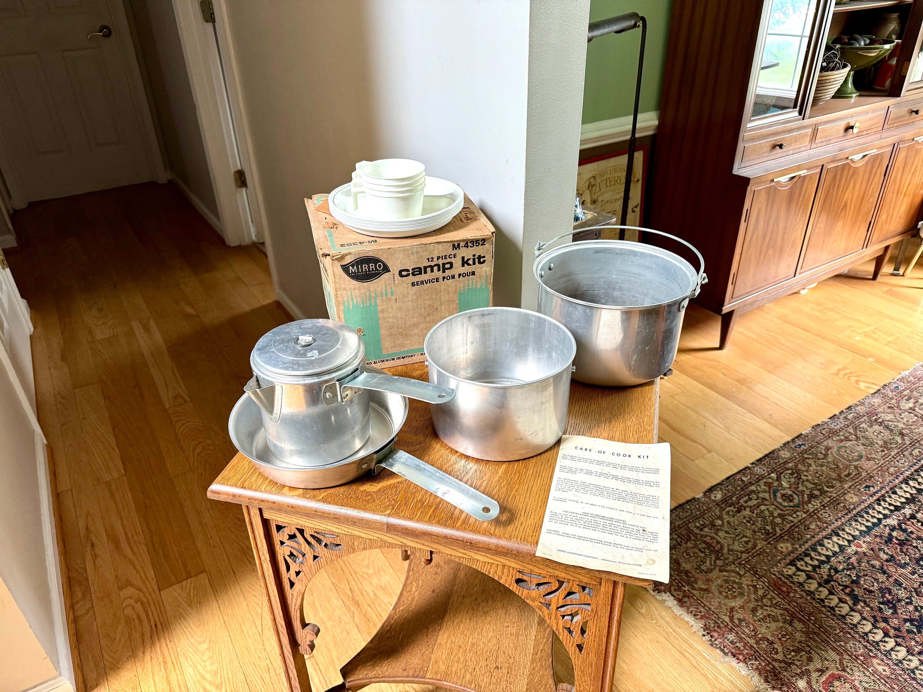 Vintage Mirro M-4352 Aluminum Camp Kit | 12 Piece Camping Cooking Set | Aluminum Camp Cook Set | Nesting Camping Pots and Pans