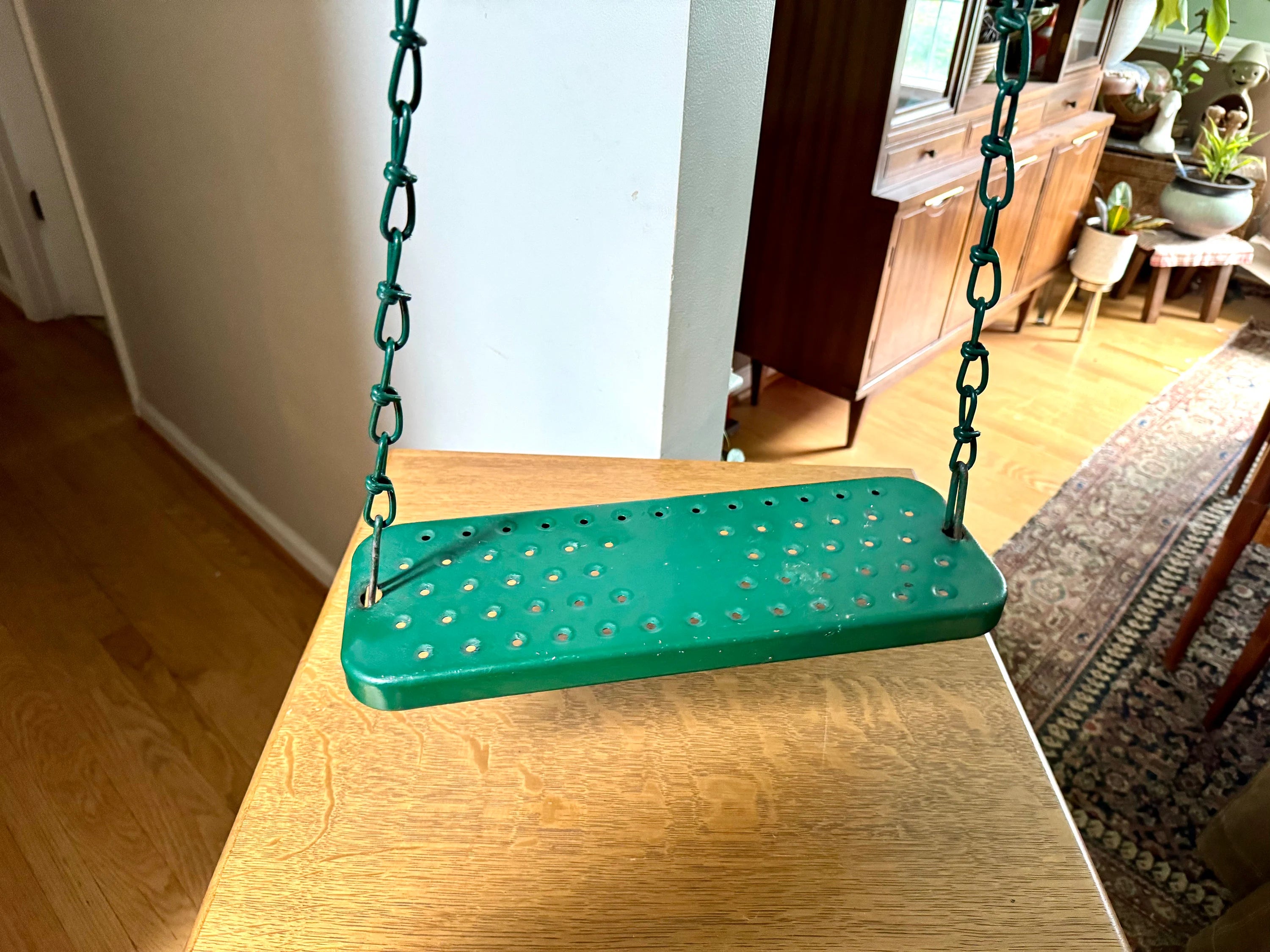 Vintage Metal Kid's Swing | Green Metal Chained Swing Set Swing | 1950's Coolvent Single Swing and Chain | Green Single Swing