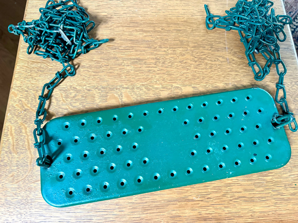 Vintage Metal Kid's Swing | Green Metal Chained Swing Set Swing | 1950's Coolvent Single Swing and Chain | Green Single Swing