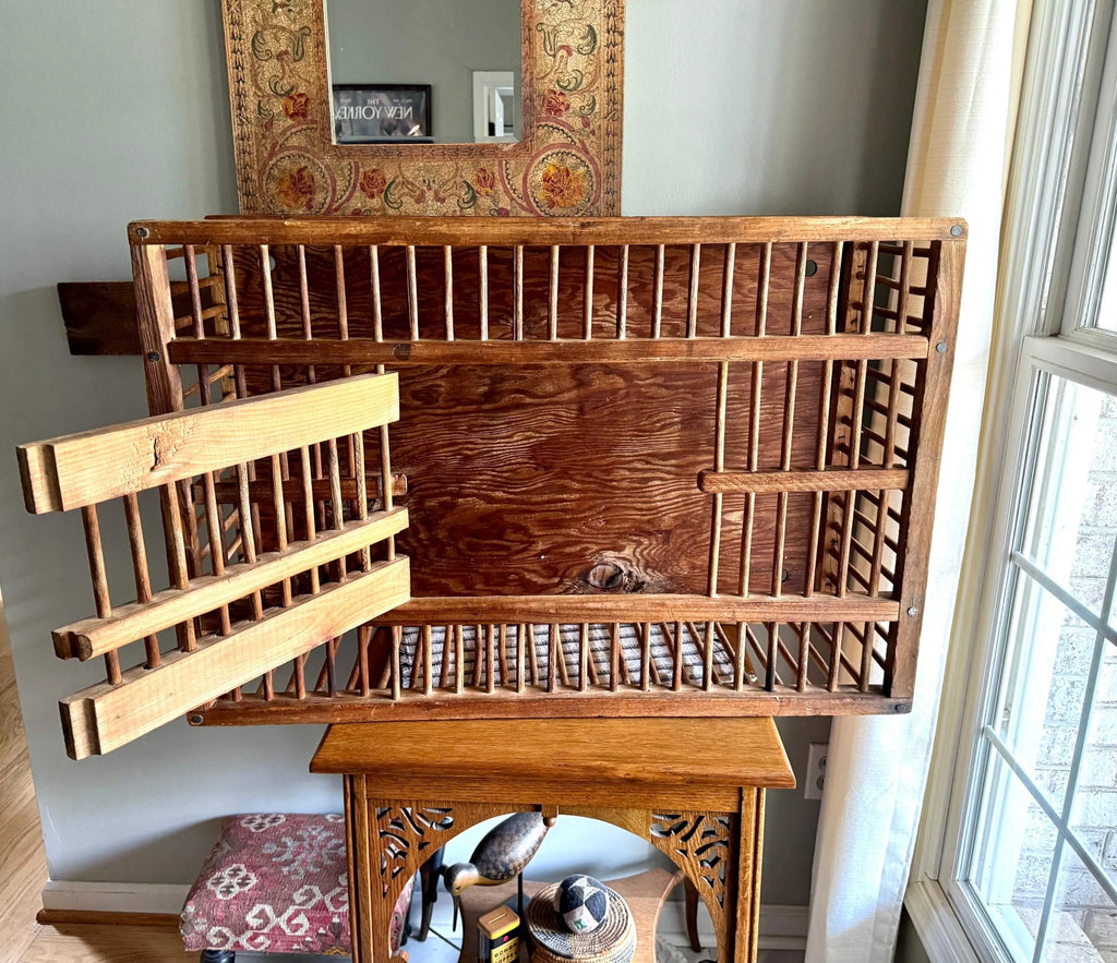 Vtg Wood Spindle Farm Crate | Wooden Spindle Chicken Coop Crate | Top Lid Wooden Chicken Crate